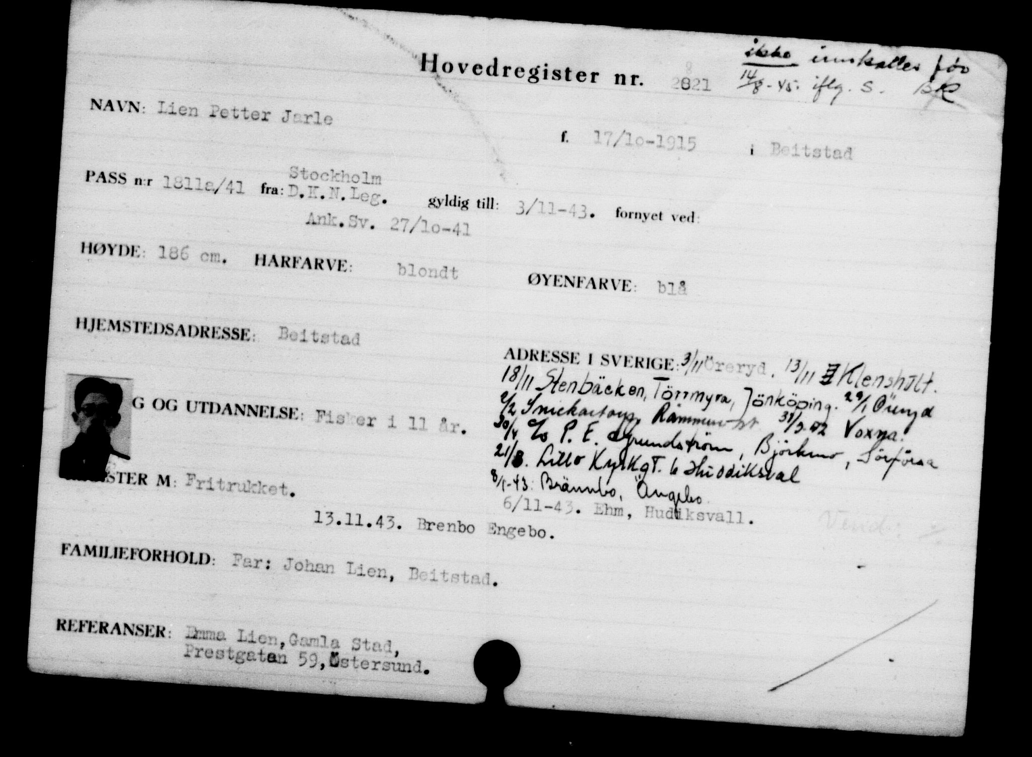 Utenriksstasjonene, Legasjonen i Stockholm, Flyktningkontoret, AV/RA-S-6753/V/Va/L0003: Kjesäterkartoteket, flyktninger med registreringsnr. 2001-3495, 1940-1945, s. 1217