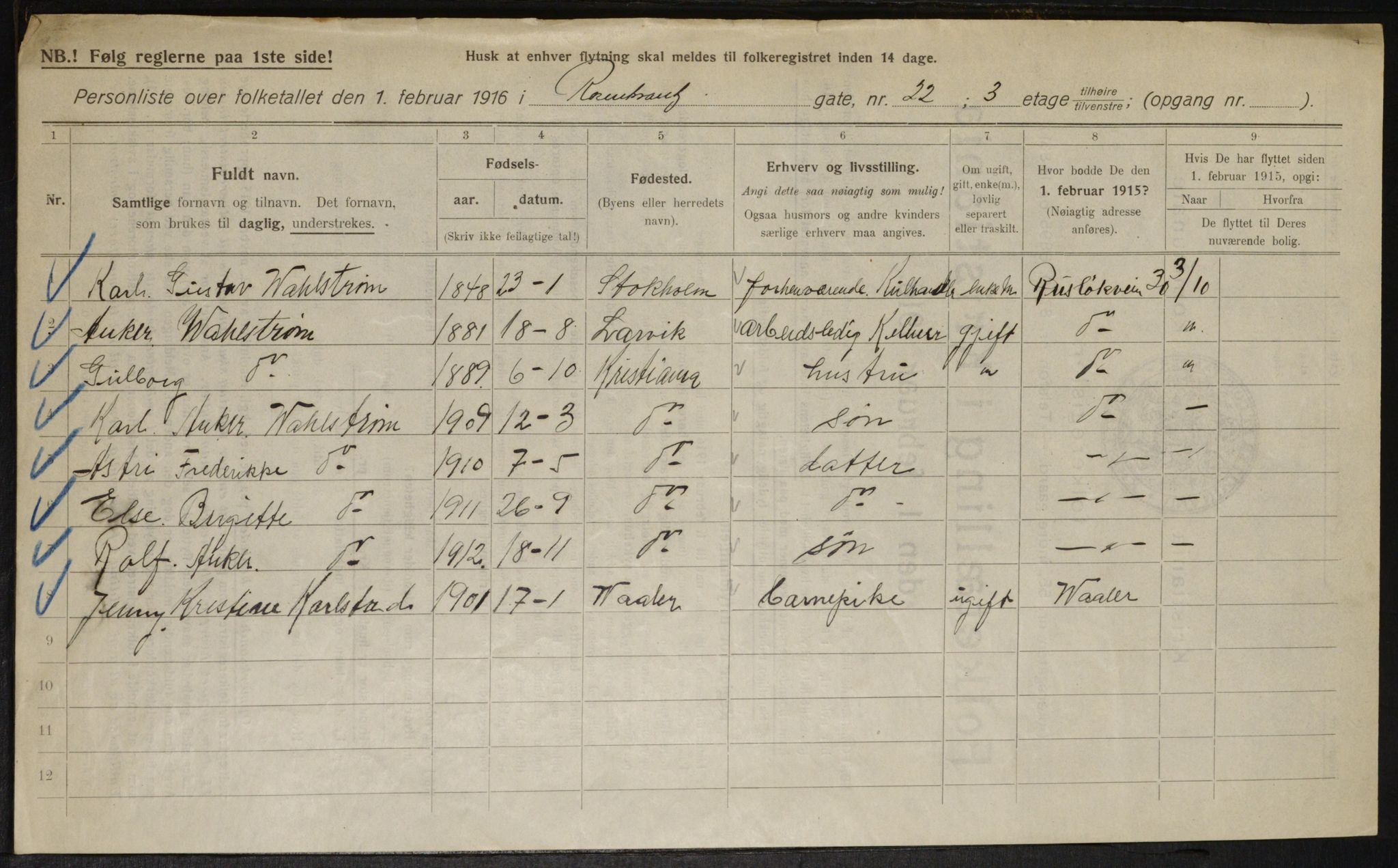 OBA, Kommunal folketelling 1.2.1916 for Kristiania, 1916, s. 86283