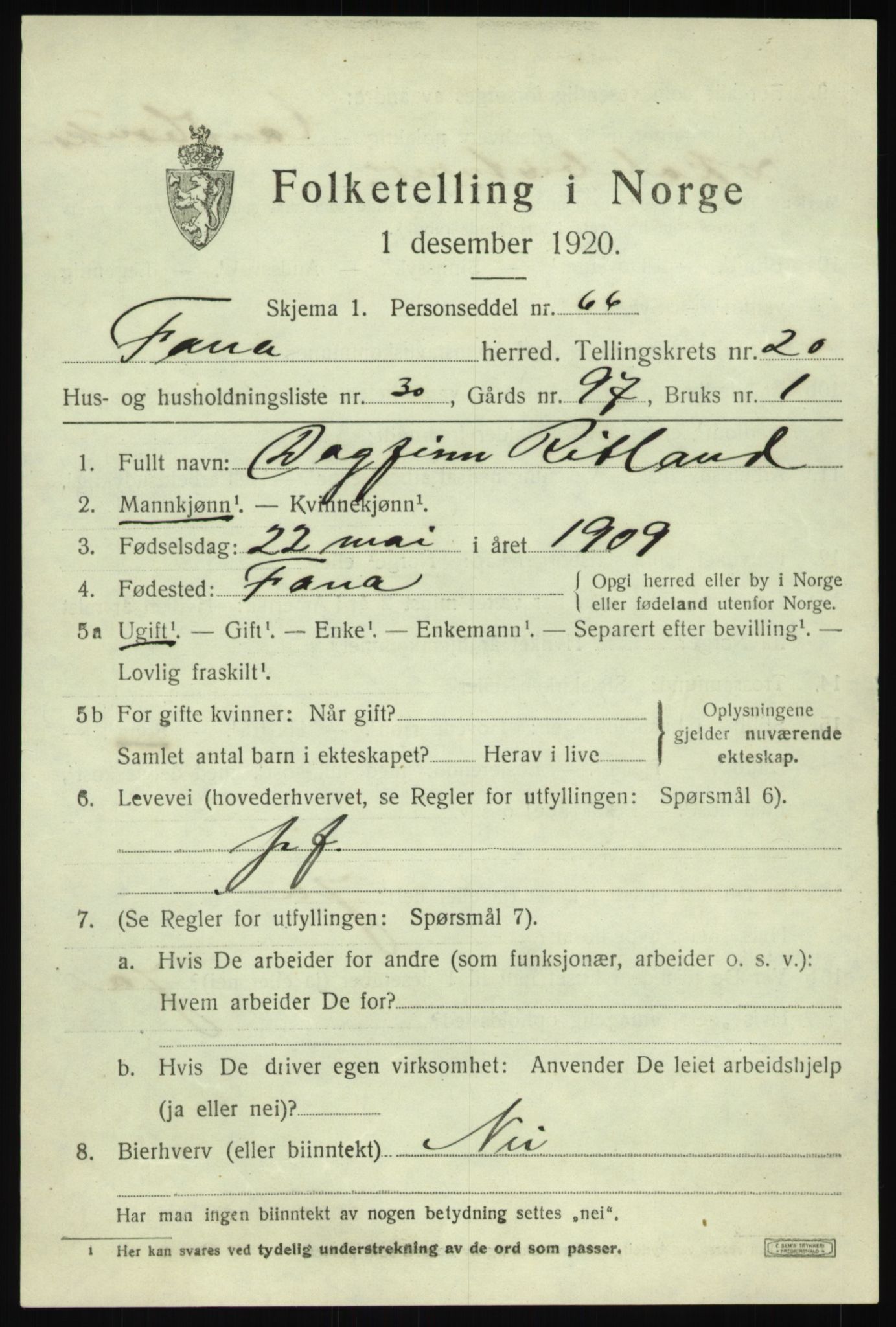 SAB, Folketelling 1920 for 1249 Fana herred, 1920, s. 24333