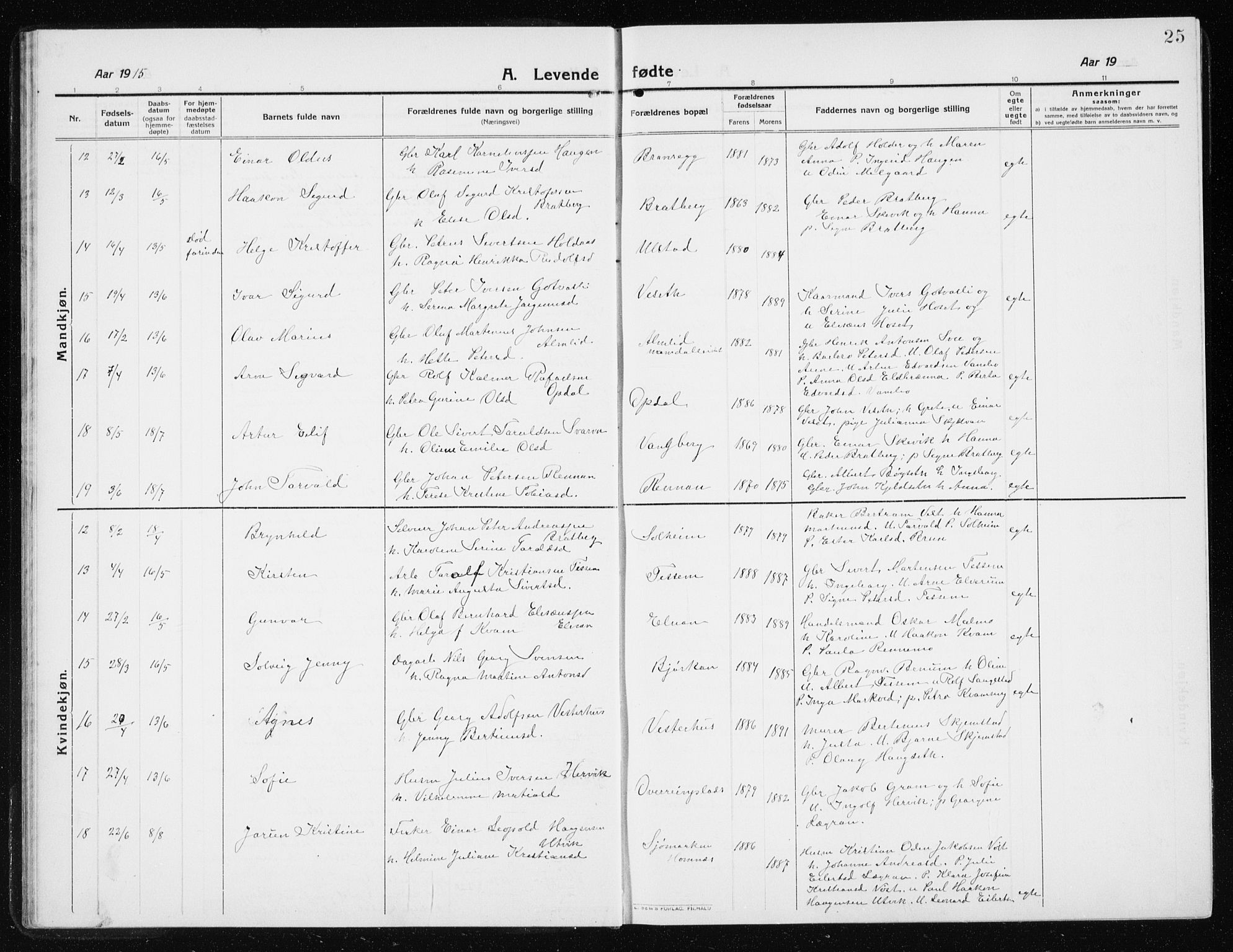 Ministerialprotokoller, klokkerbøker og fødselsregistre - Nord-Trøndelag, SAT/A-1458/741/L0402: Klokkerbok nr. 741C03, 1911-1926, s. 25