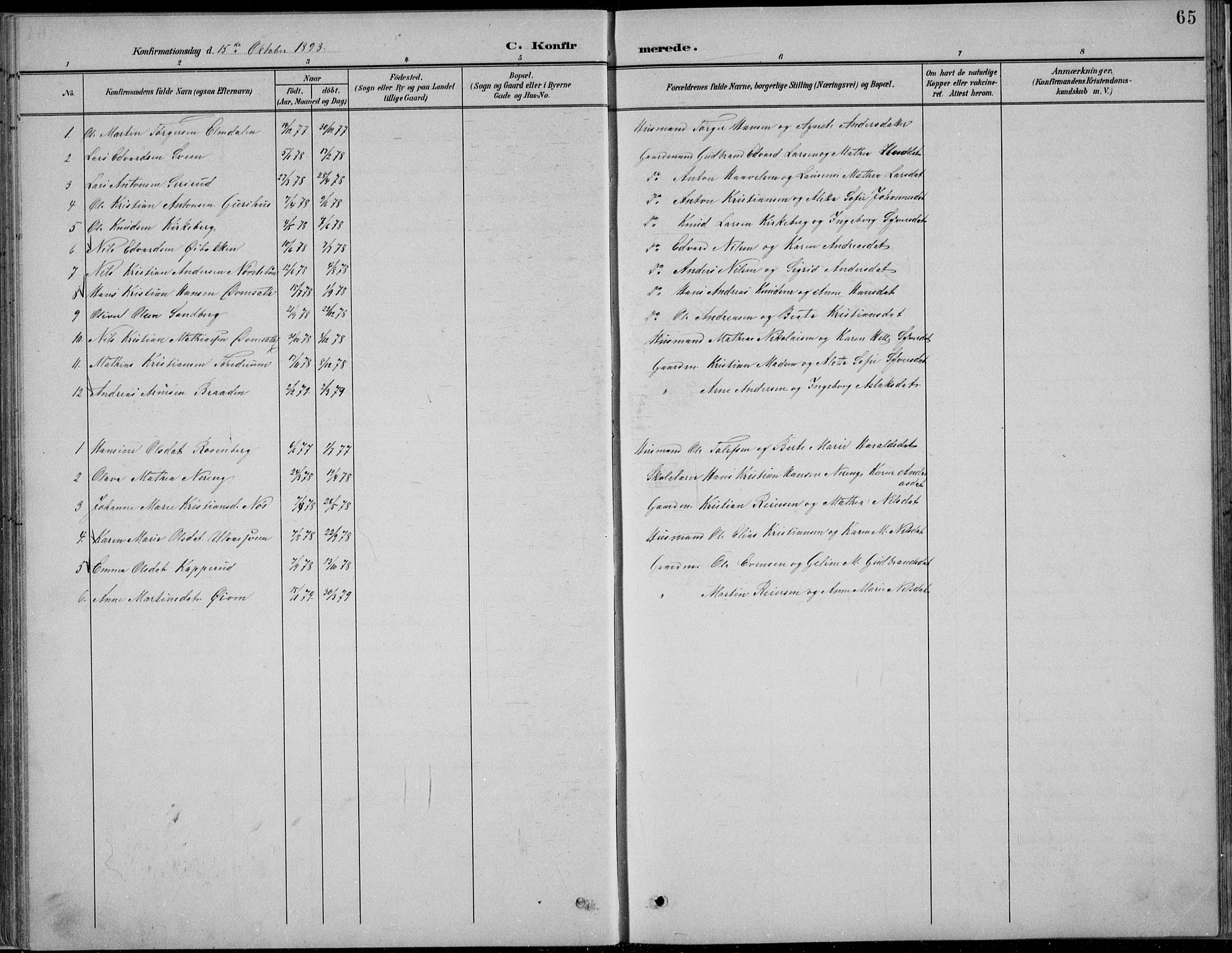 Nordre Land prestekontor, SAH/PREST-124/H/Ha/Hab/L0013: Klokkerbok nr. 13, 1891-1904, s. 65