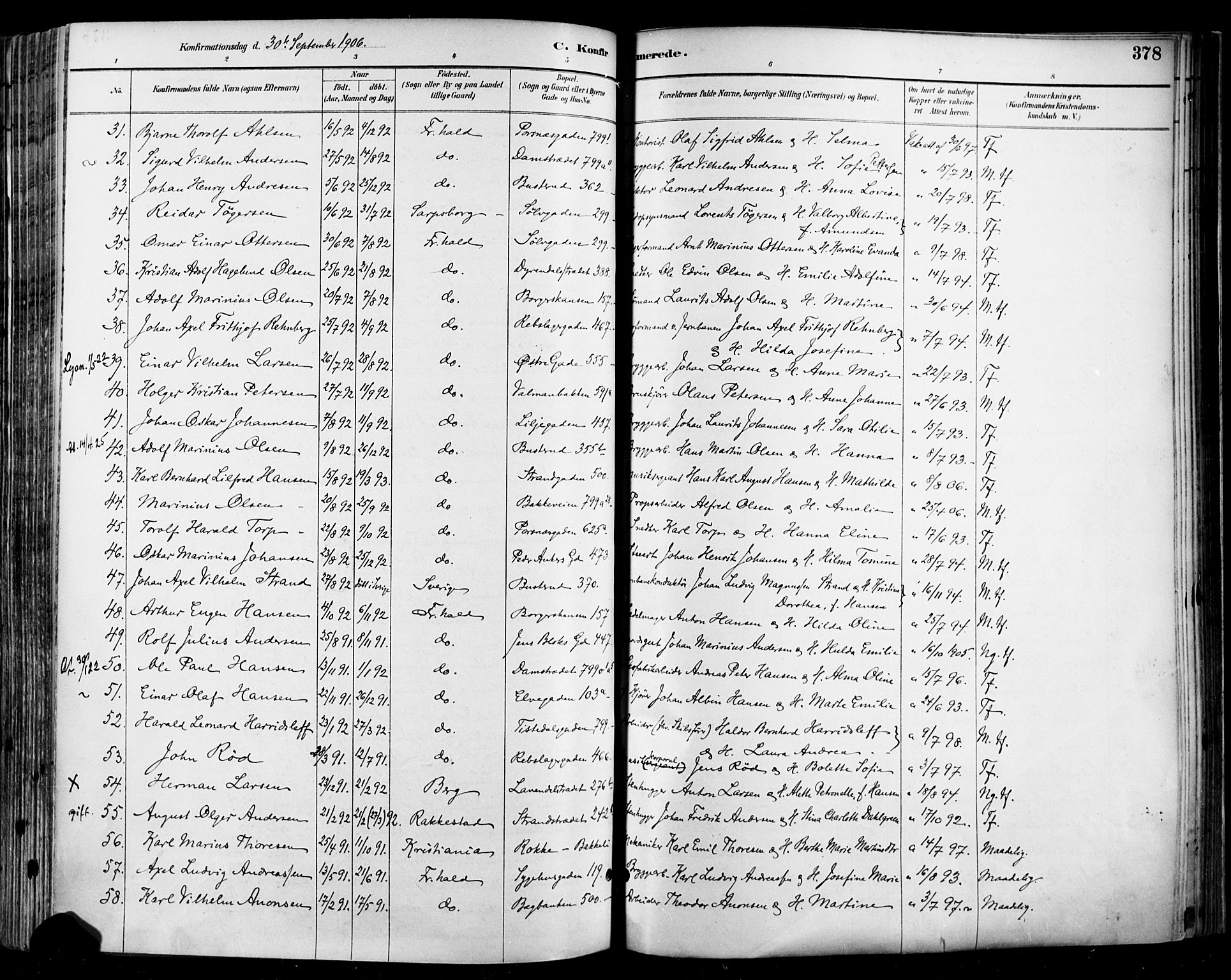 Halden prestekontor Kirkebøker, AV/SAO-A-10909/F/Fa/L0013: Ministerialbok nr. I 13, 1890-1906, s. 378