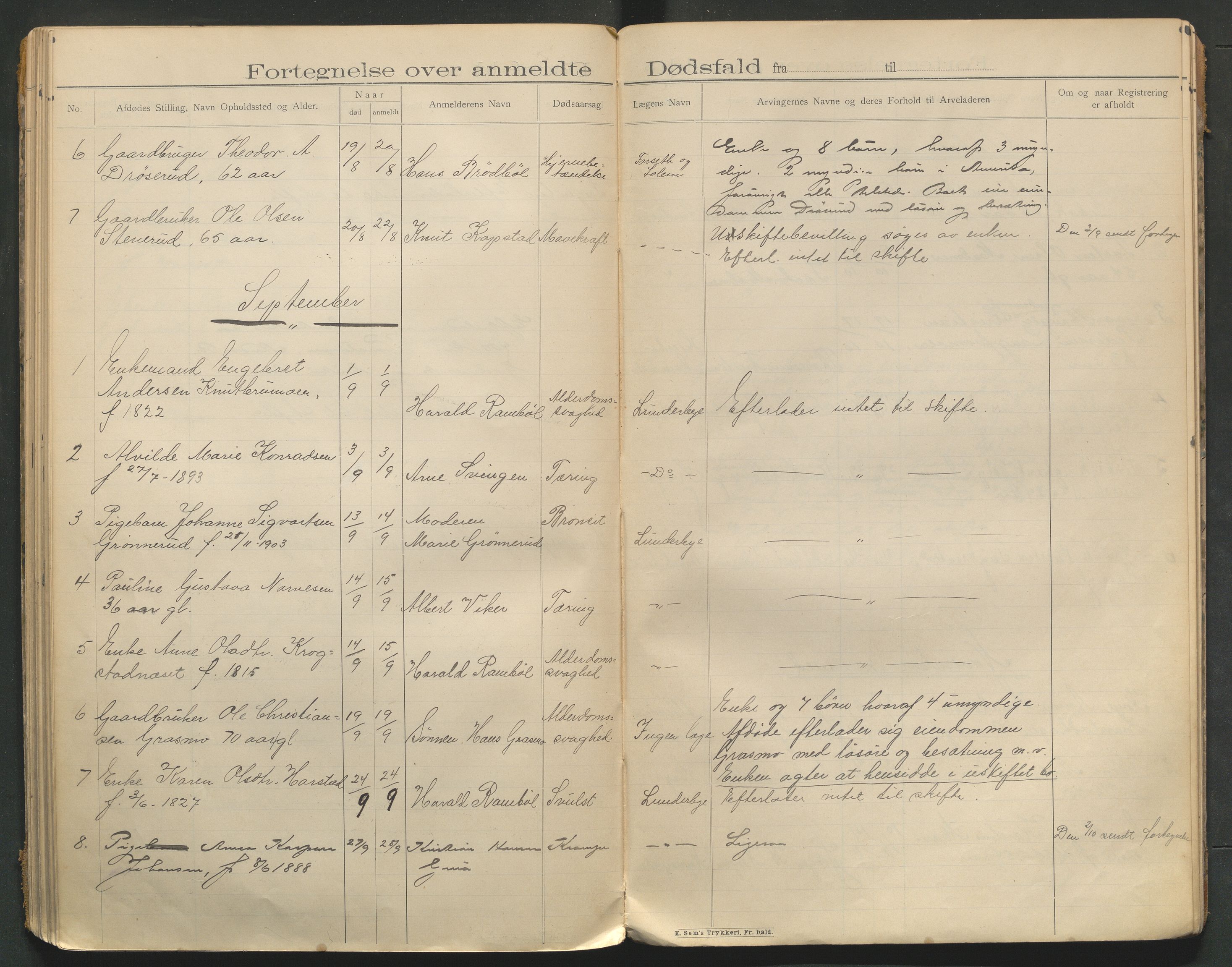 Eidskog lensmannskontor, AV/SAH-LHE-009/H/Ha/Haa/L0001/0002: Dødsfallsprotokoller / Dødsfallsprotokoll, 1901-1910