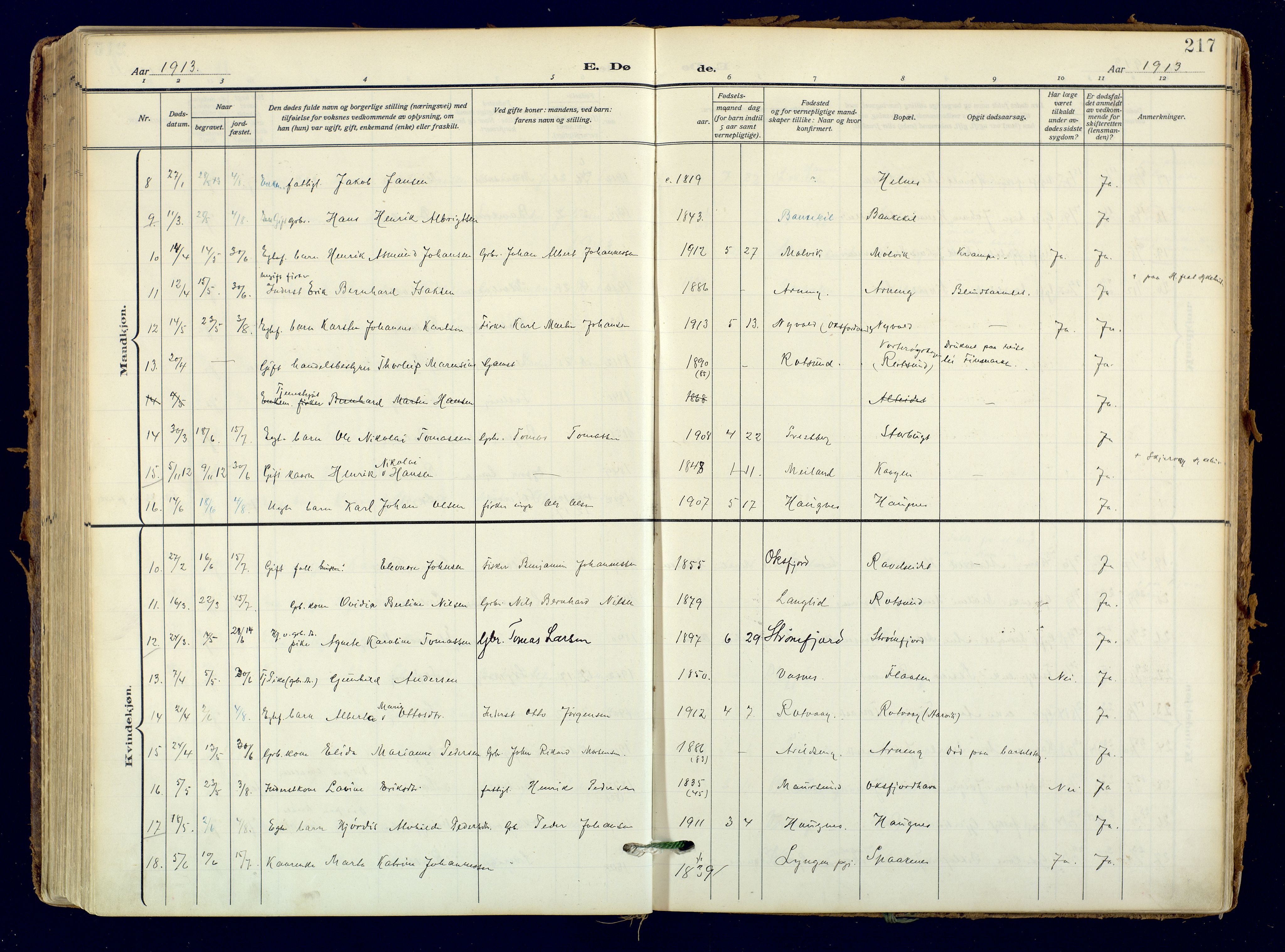 Skjervøy sokneprestkontor, AV/SATØ-S-1300/H/Ha/Haa: Ministerialbok nr. 18, 1910-1926, s. 217