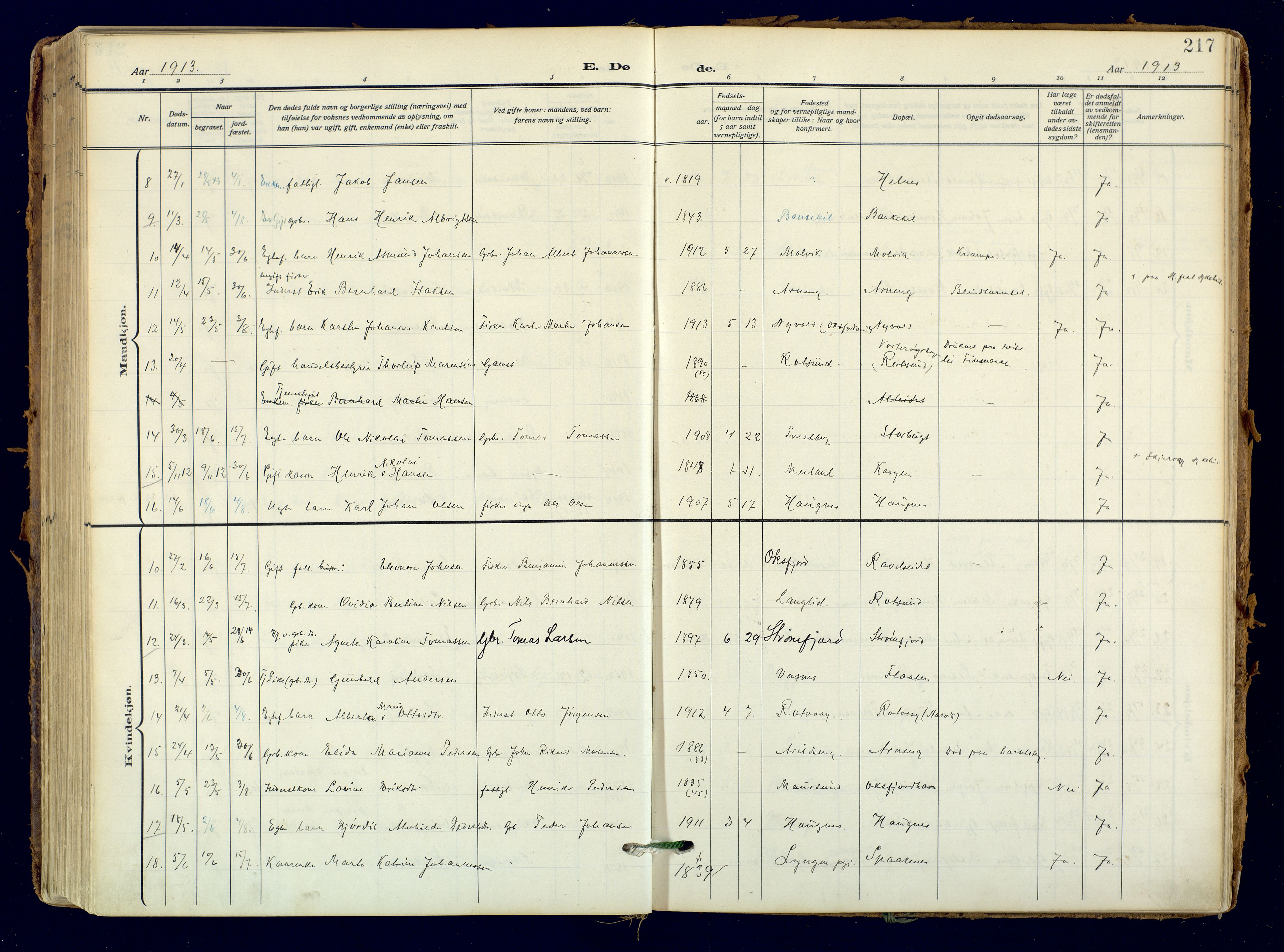 Skjervøy sokneprestkontor, SATØ/S-1300/H/Ha/Haa: Ministerialbok nr. 18, 1910-1926, s. 217