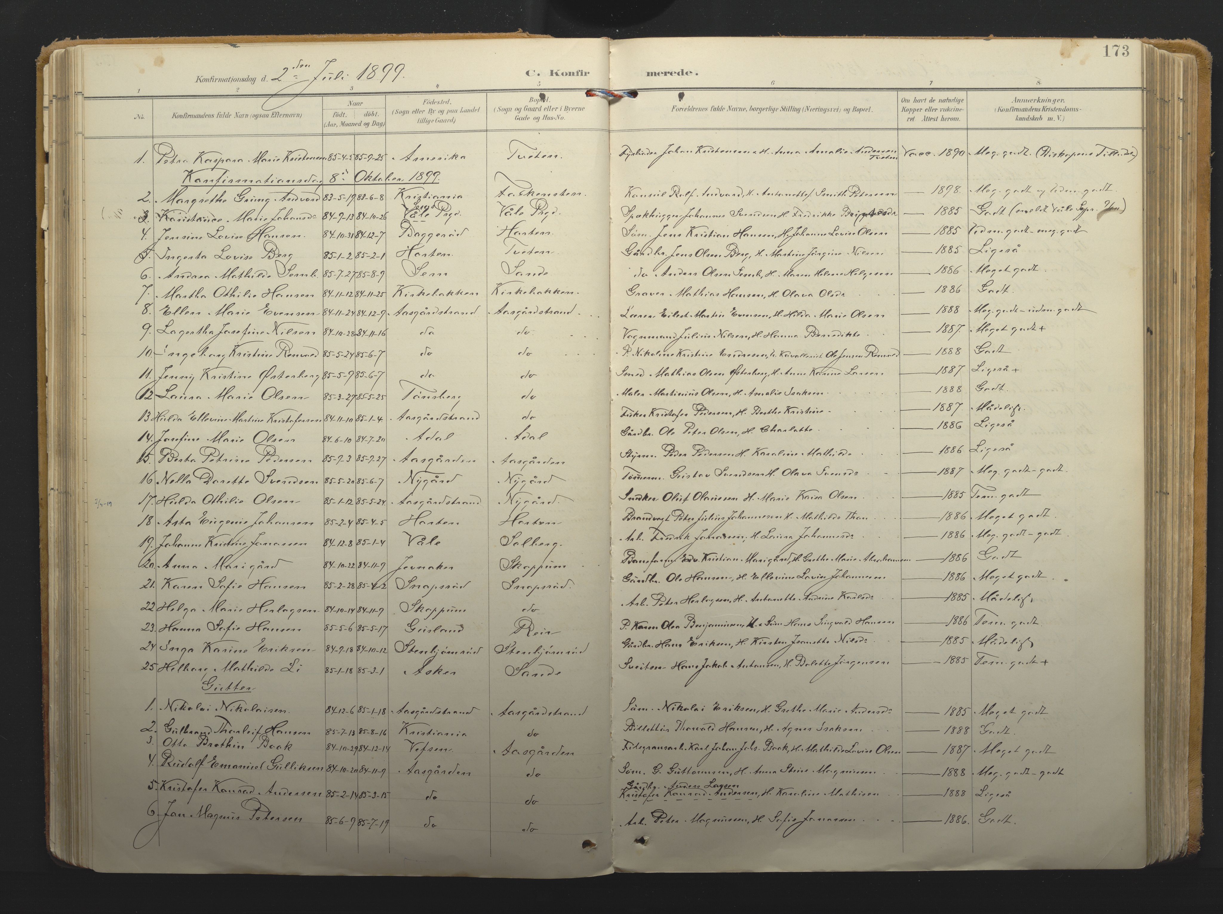 Borre kirkebøker, AV/SAKO-A-338/F/Fa/L0011: Ministerialbok nr. I 11, 1897-1921, s. 173