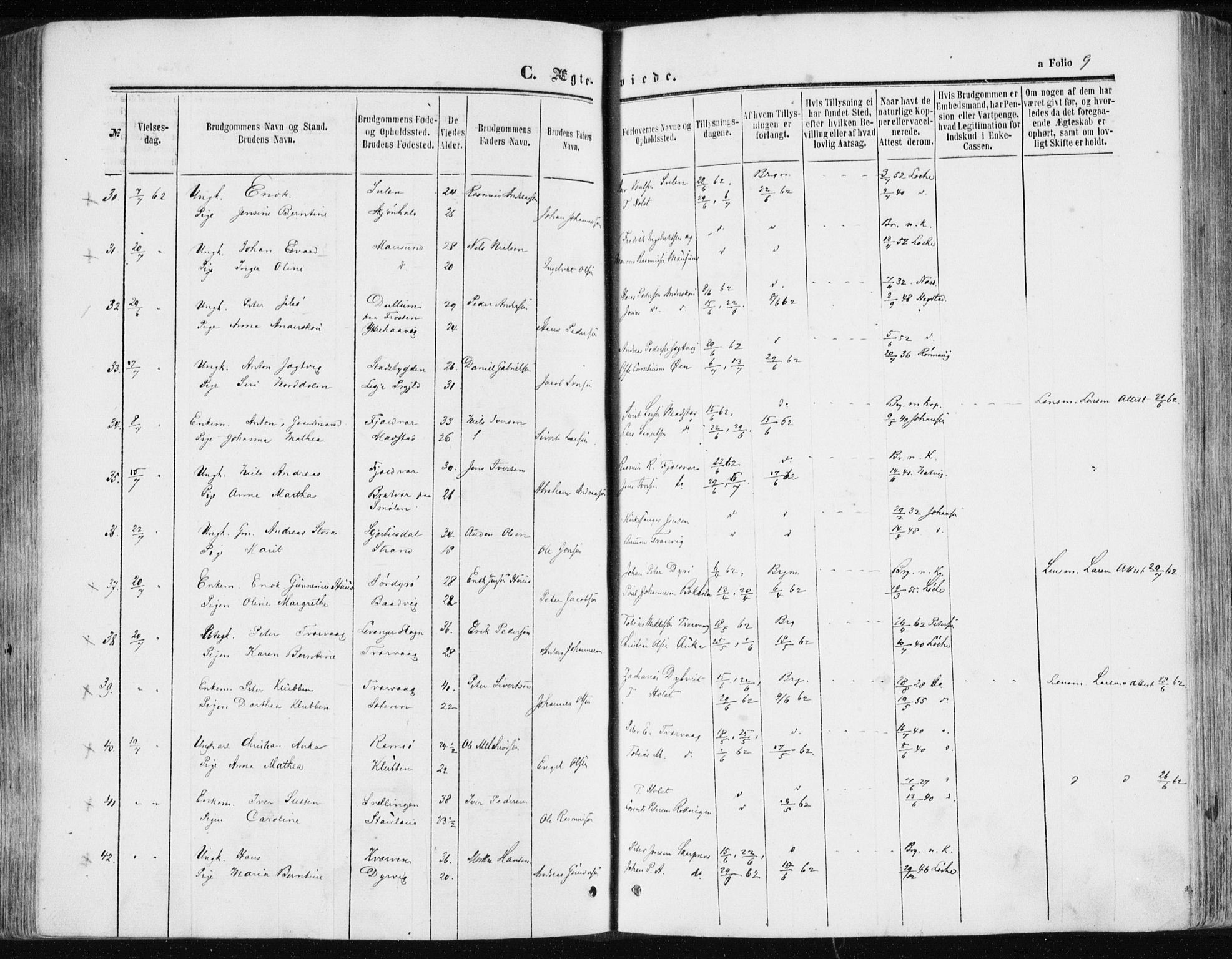 Ministerialprotokoller, klokkerbøker og fødselsregistre - Sør-Trøndelag, SAT/A-1456/634/L0531: Ministerialbok nr. 634A07, 1861-1870, s. 9