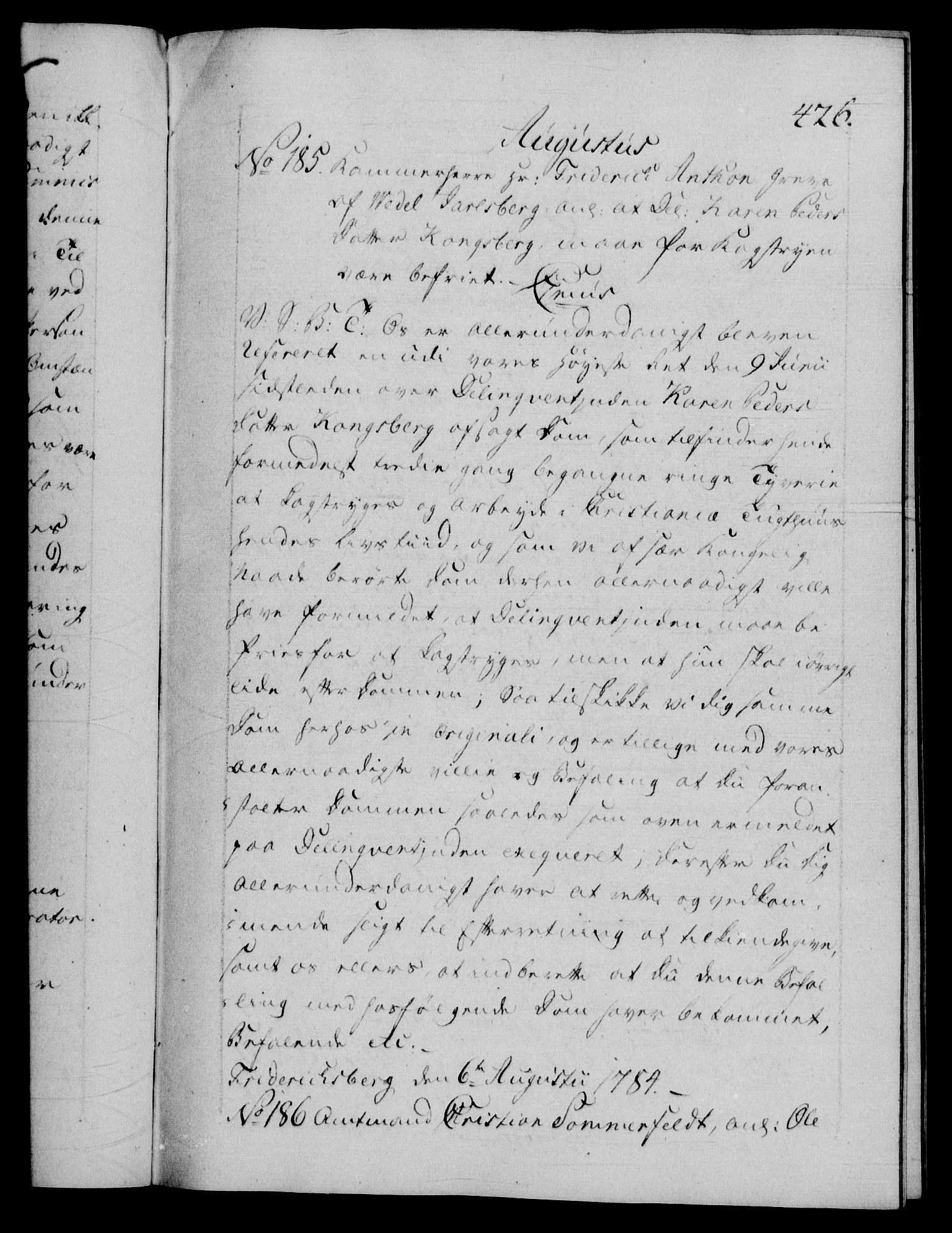 Danske Kanselli 1572-1799, AV/RA-EA-3023/F/Fc/Fca/Fcab/L0043: Norske tegnelser, 1782-1786, s. 426a
