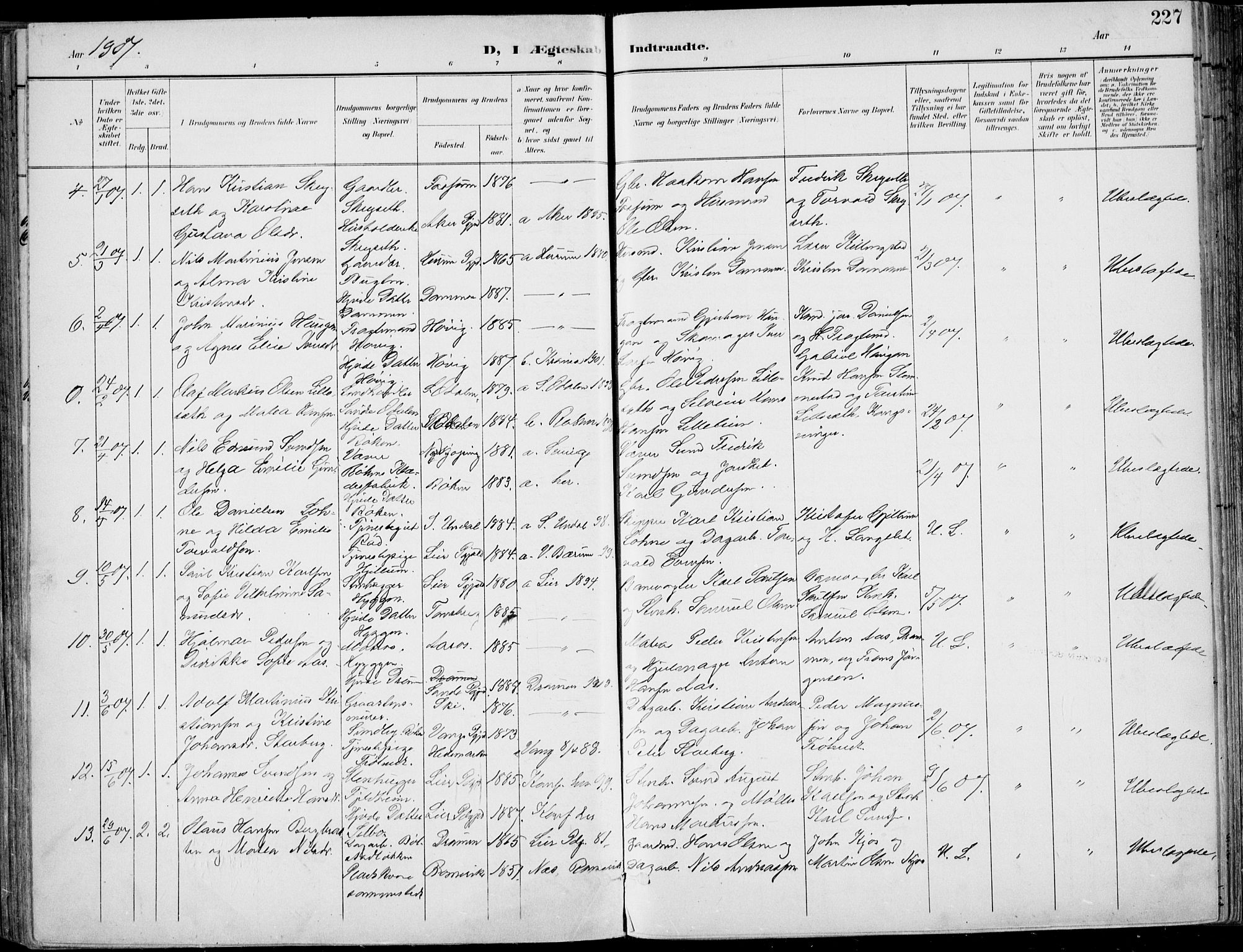 Røyken kirkebøker, AV/SAKO-A-241/F/Fa/L0009: Ministerialbok nr. 9, 1898-1911, s. 227
