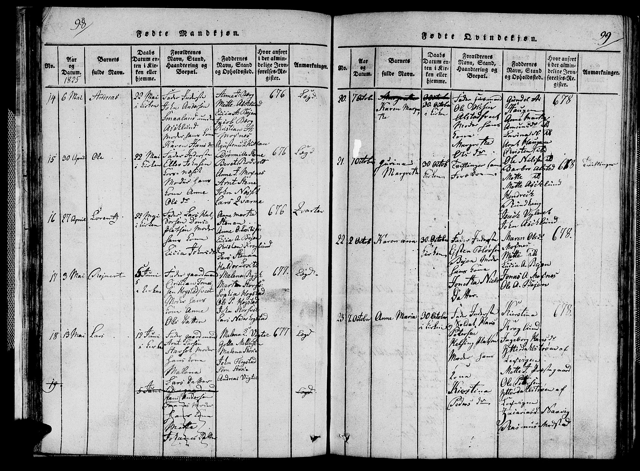 Ministerialprotokoller, klokkerbøker og fødselsregistre - Nord-Trøndelag, AV/SAT-A-1458/713/L0124: Klokkerbok nr. 713C01, 1817-1827, s. 98-99