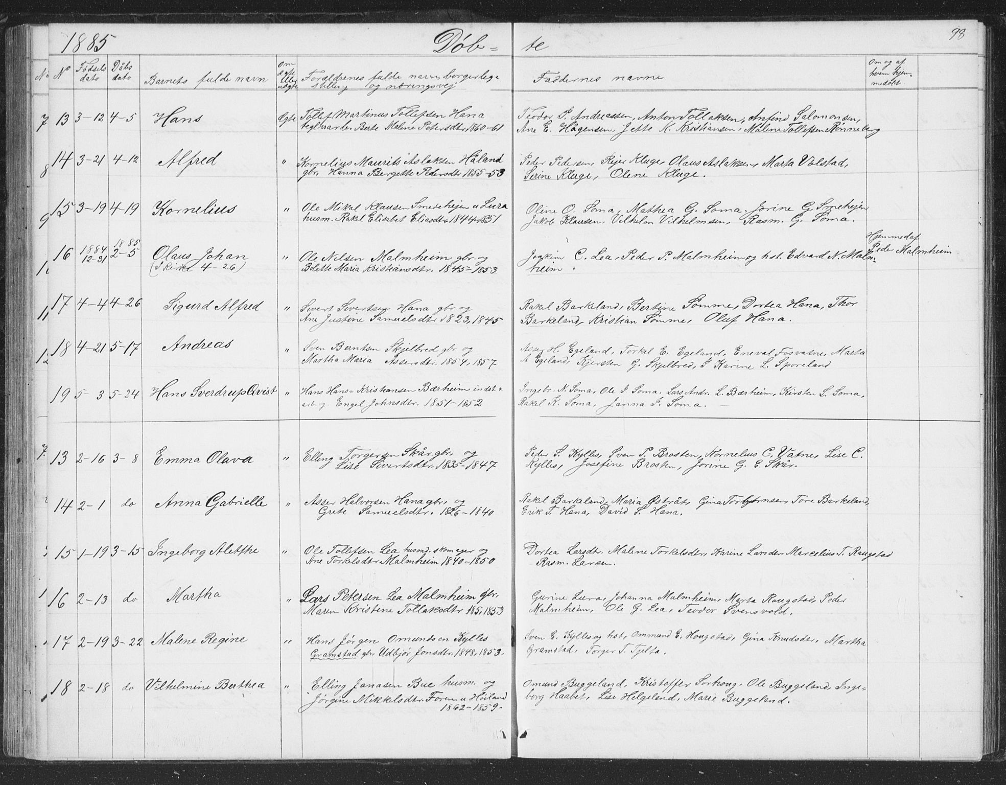 Høyland sokneprestkontor, AV/SAST-A-101799/001/30BB/L0002: Klokkerbok nr. B 2, 1874-1886, s. 98