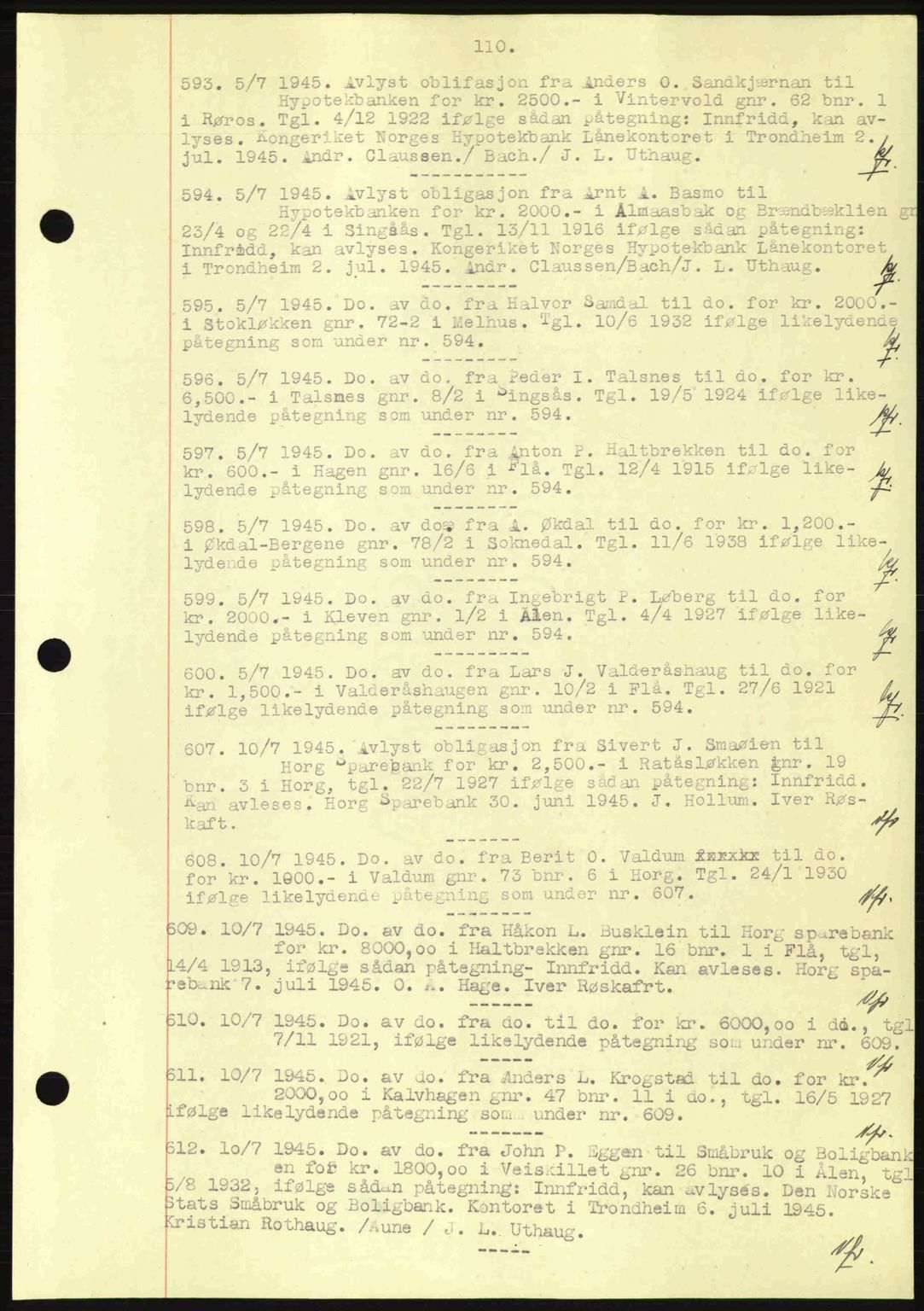 Gauldal sorenskriveri, SAT/A-0014/1/2/2C: Pantebok nr. A1a, 1945-1945, Dagboknr: 593/1945