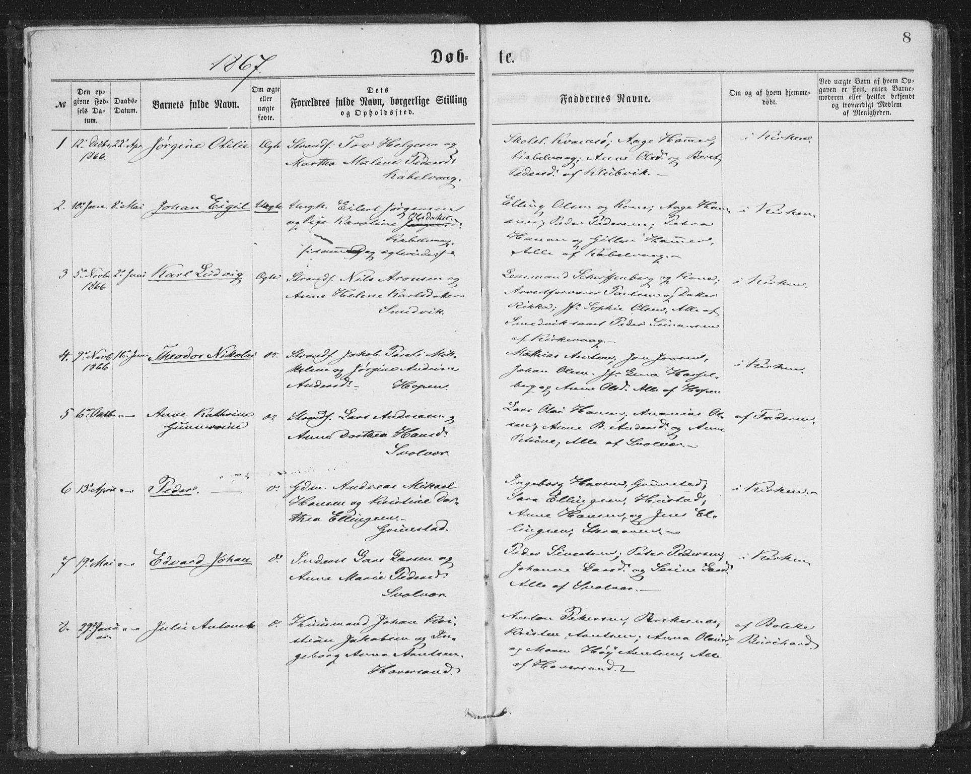 Ministerialprotokoller, klokkerbøker og fødselsregistre - Nordland, AV/SAT-A-1459/874/L1057: Ministerialbok nr. 874A01, 1866-1877, s. 8