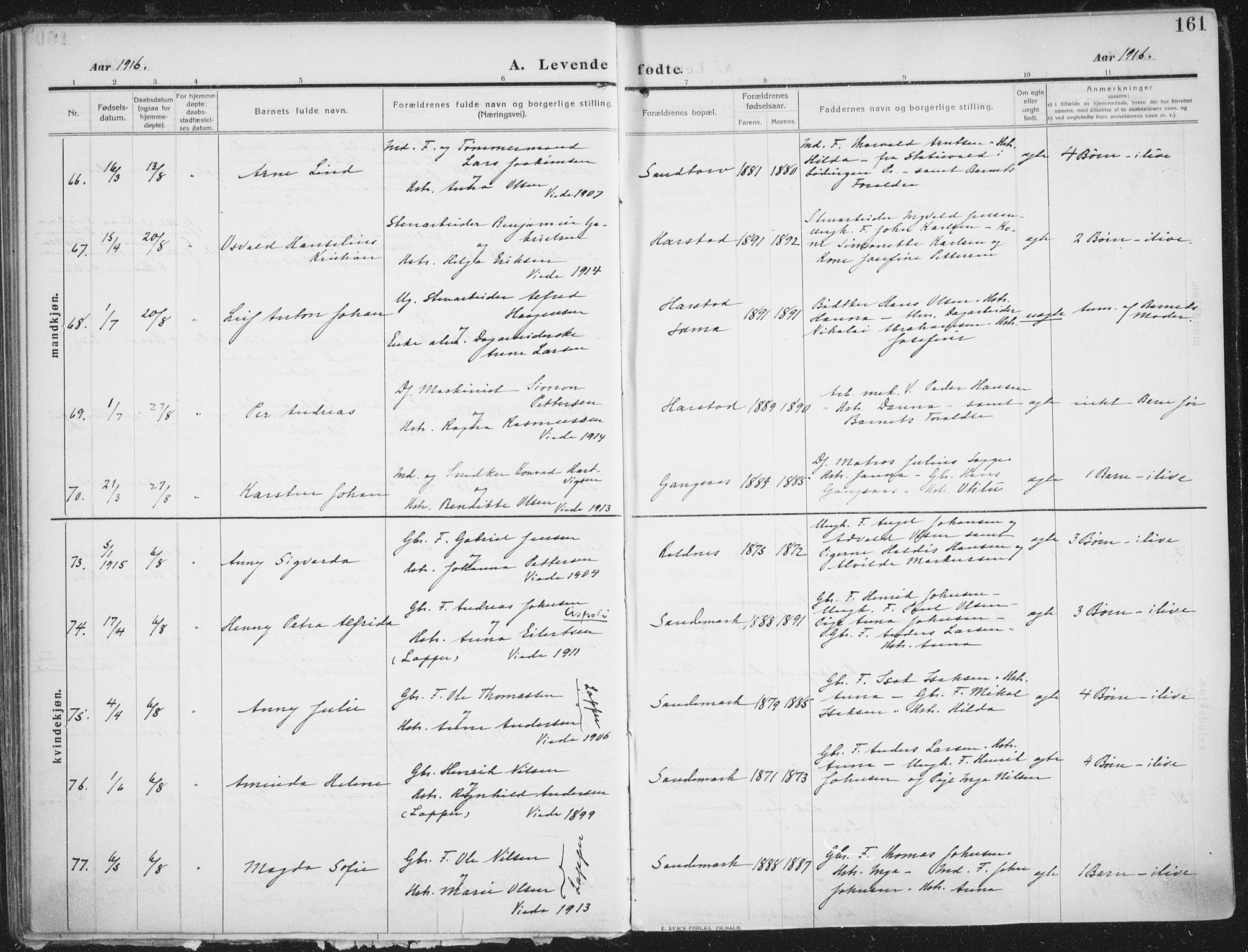 Trondenes sokneprestkontor, AV/SATØ-S-1319/H/Ha/L0018kirke: Ministerialbok nr. 18, 1909-1918, s. 161