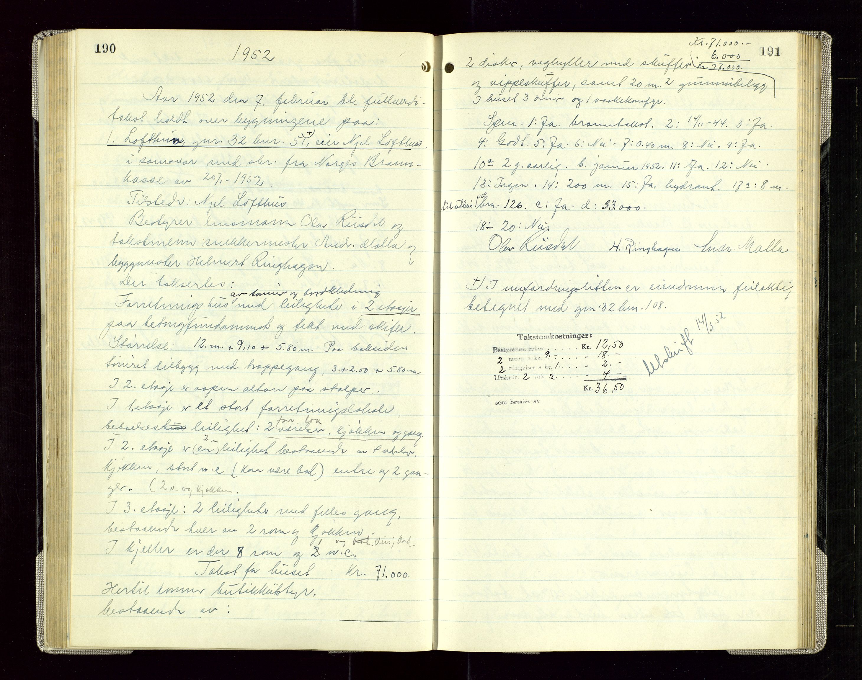 Sauda lensmannskontor, AV/SAST-A-100177/Goa/L0005: "Branntakstprotokoll for Sauda lensmannsdistrikt", 1946-1955, s. 190-191