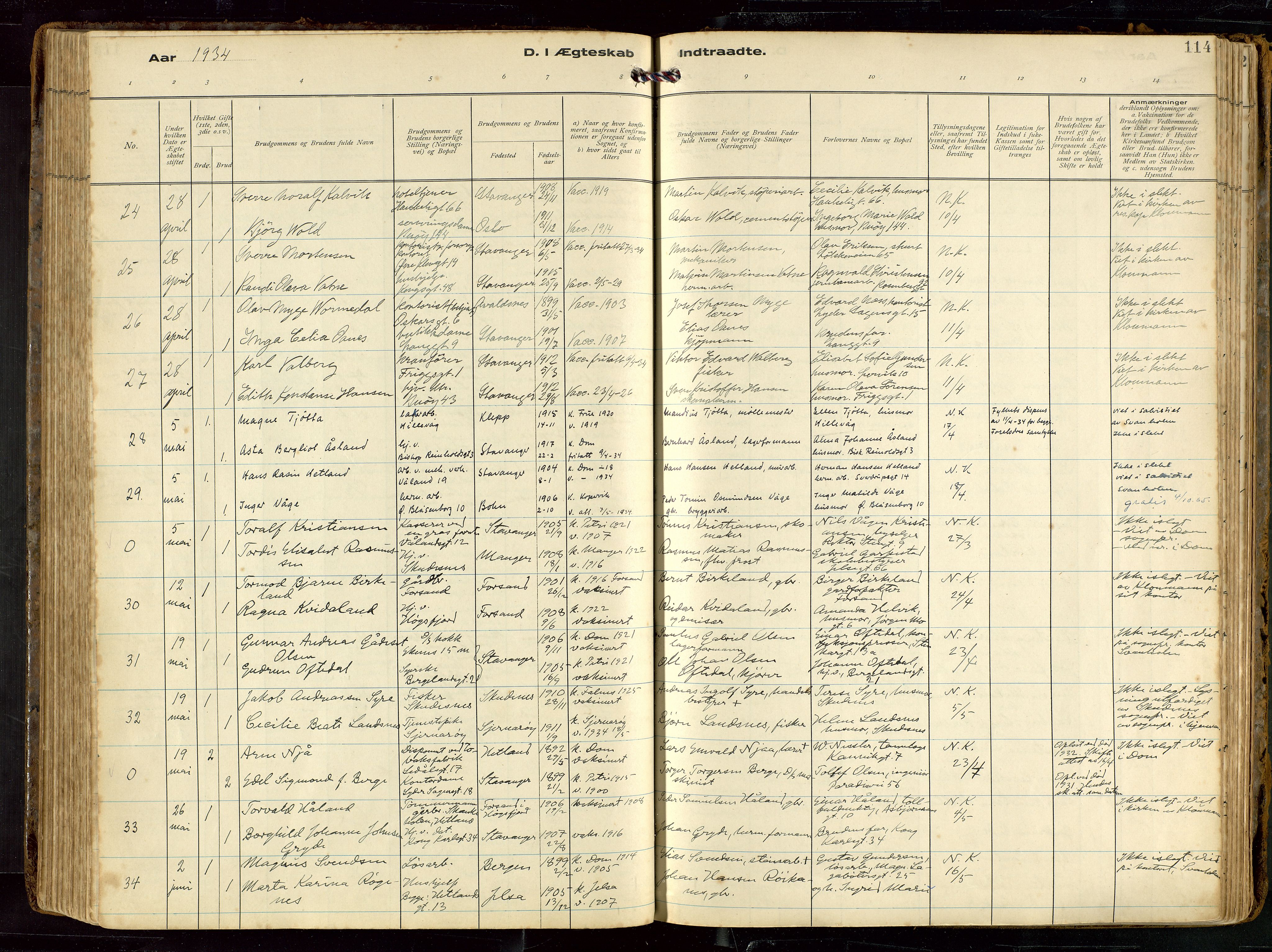 St. Petri sokneprestkontor, AV/SAST-A-101813/002/D/L0002: Ministerialbok nr. A 27, 1921-1942, s. 114