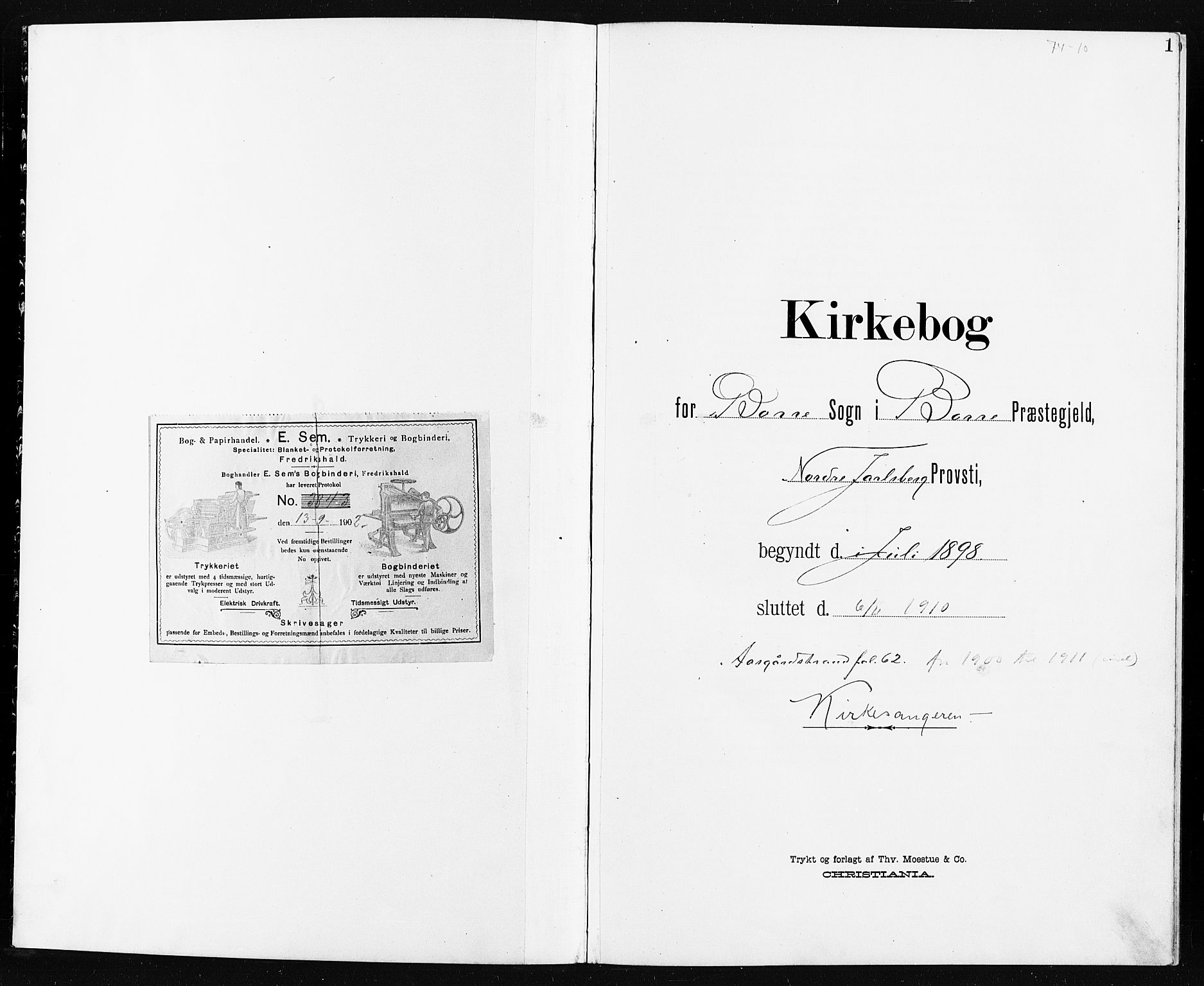 Borre kirkebøker, AV/SAKO-A-338/G/Ga/L0005: Klokkerbok nr. I 5, 1898-1910, s. 1