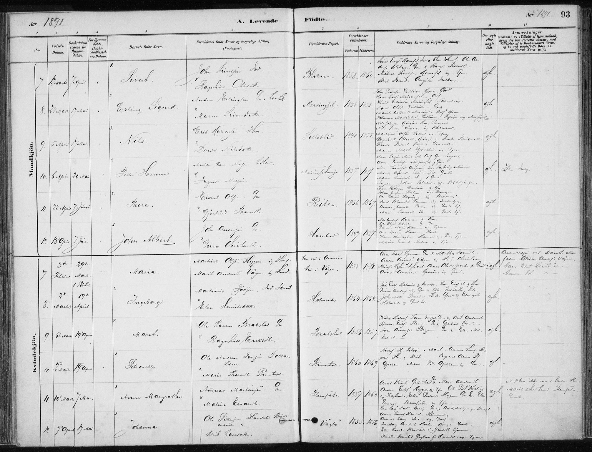 Ministerialprotokoller, klokkerbøker og fødselsregistre - Møre og Romsdal, SAT/A-1454/586/L0987: Ministerialbok nr. 586A13, 1879-1892, s. 93