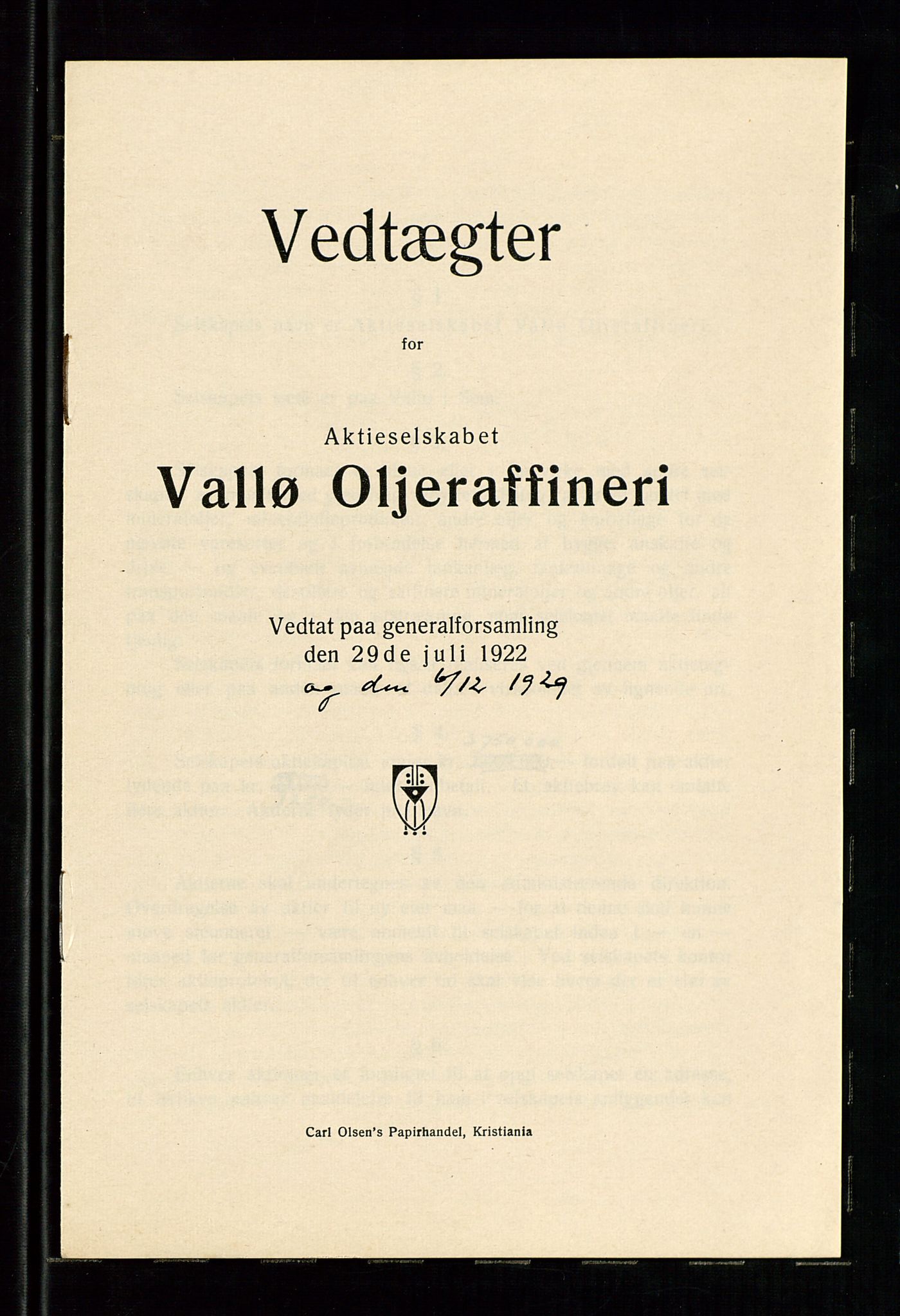 Pa 1536 - Esso Norge as, Vallø Oljeraffineri og lager, AV/SAST-A-101956/A/Aa/L0002: Vallø Oljeraffineri ordinær og ekstraordinær generalforsamling 1934. Ordinær generalforsamling Vallø Oljeraffineri, Norsk Amerikansk Petroleuns co., Vestlandske Petroleums co. 1935., 1934-1935, s. 27