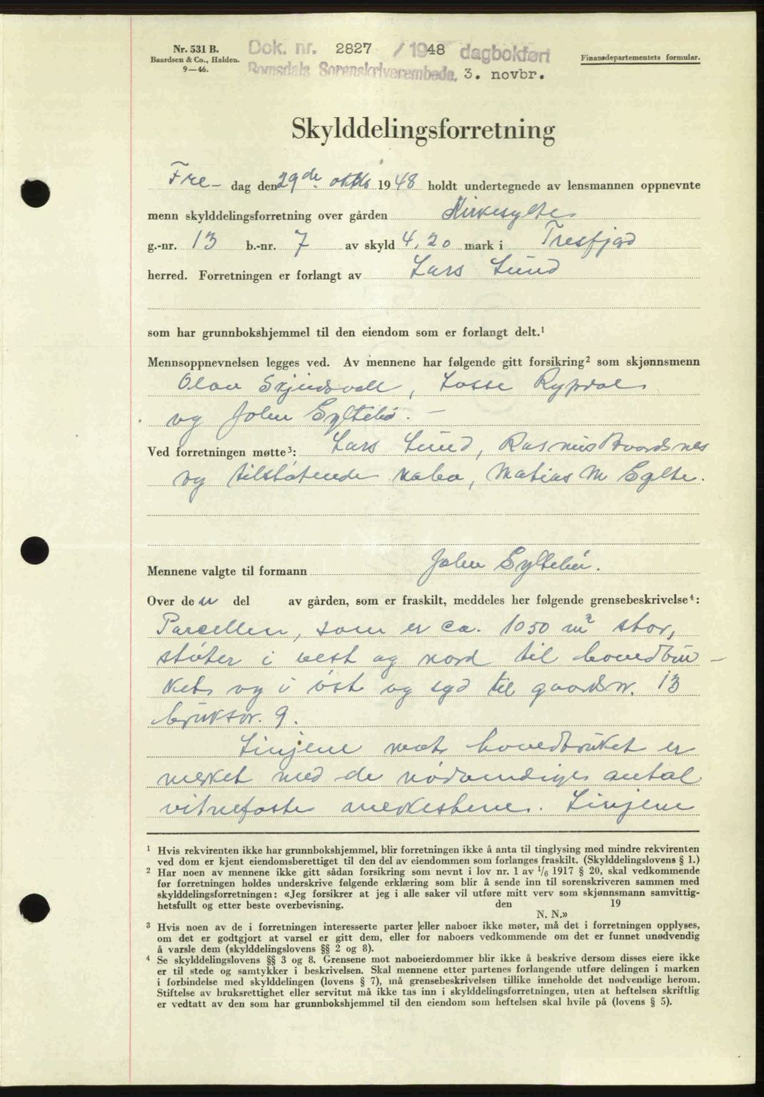 Romsdal sorenskriveri, SAT/A-4149/1/2/2C: Pantebok nr. A27, 1948-1948, Dagboknr: 2827/1948