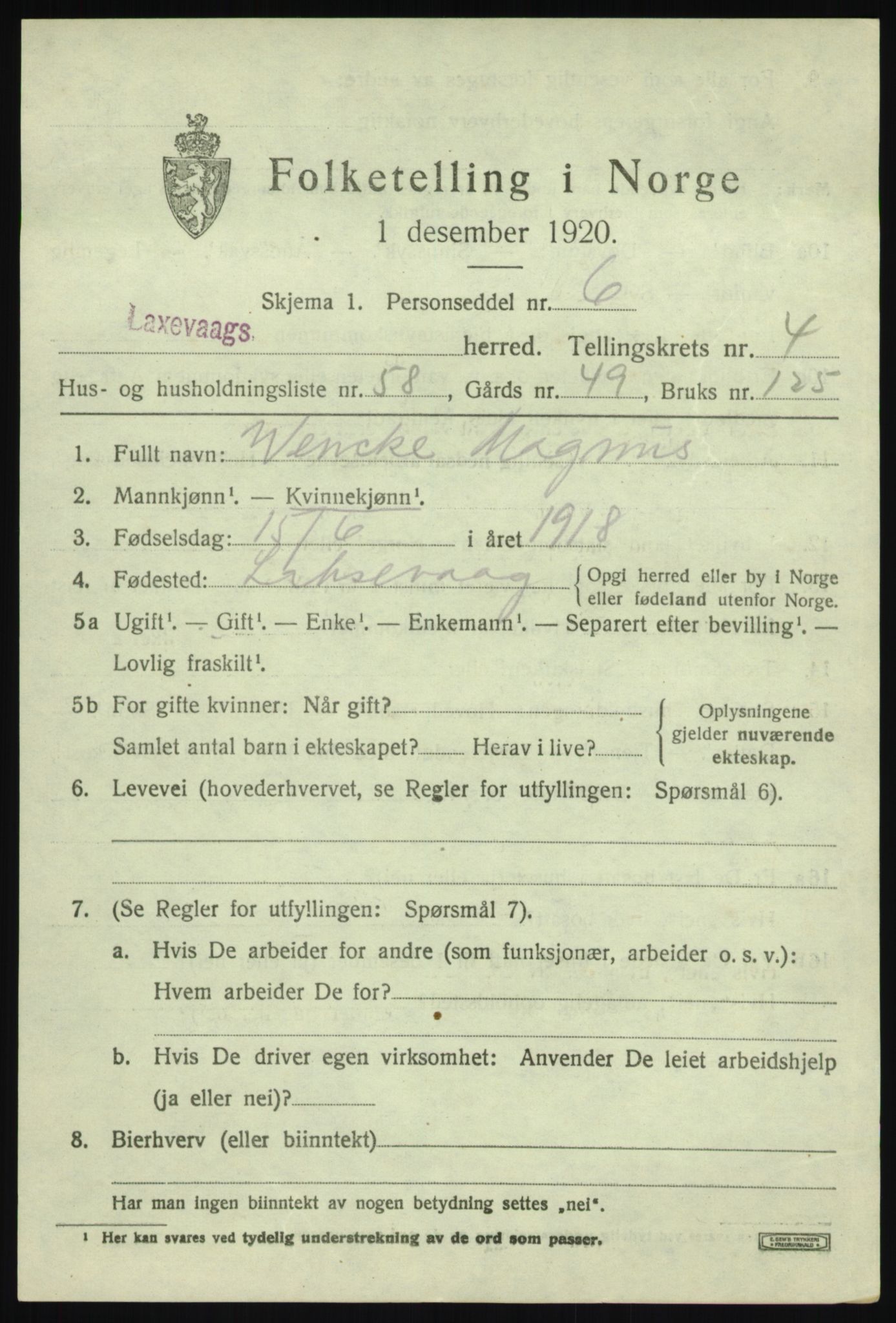 SAB, Folketelling 1920 for 1248 Laksevåg herred, 1920, s. 14232