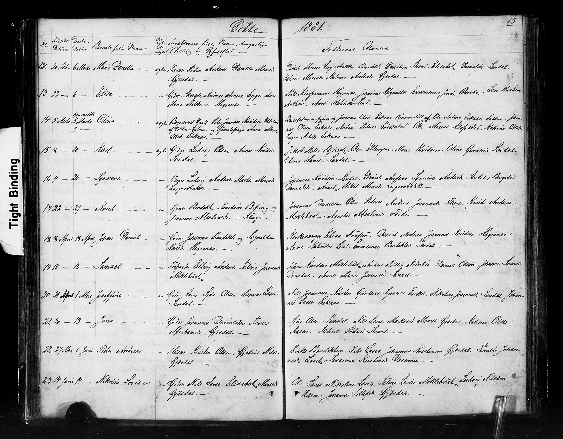 Jølster sokneprestembete, AV/SAB-A-80701/H/Hab/Haba/L0001: Klokkerbok nr. A 1, 1853-1894, s. 65