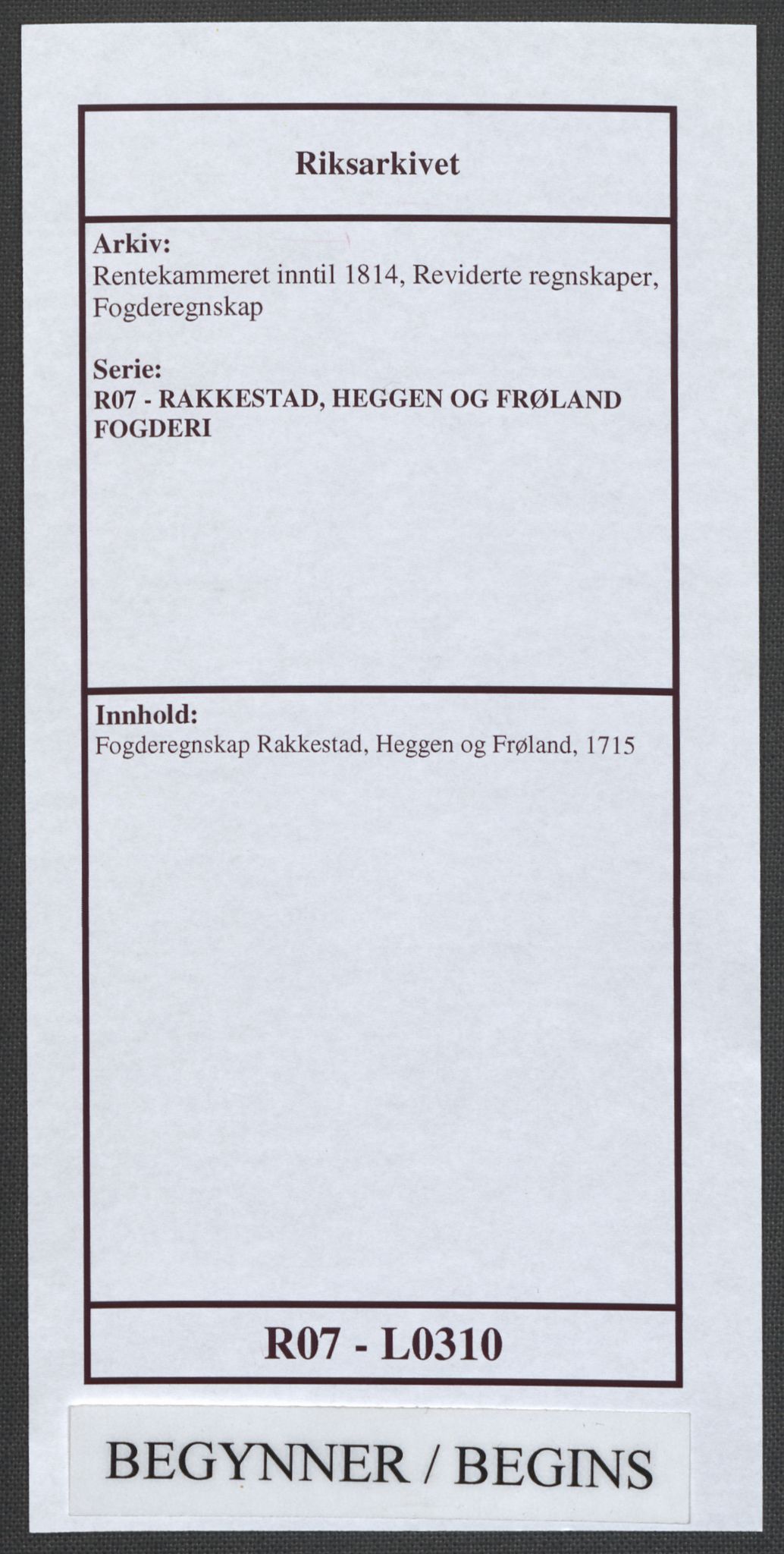 Rentekammeret inntil 1814, Reviderte regnskaper, Fogderegnskap, AV/RA-EA-4092/R07/L0310: Fogderegnskap Rakkestad, Heggen og Frøland, 1715, s. 1