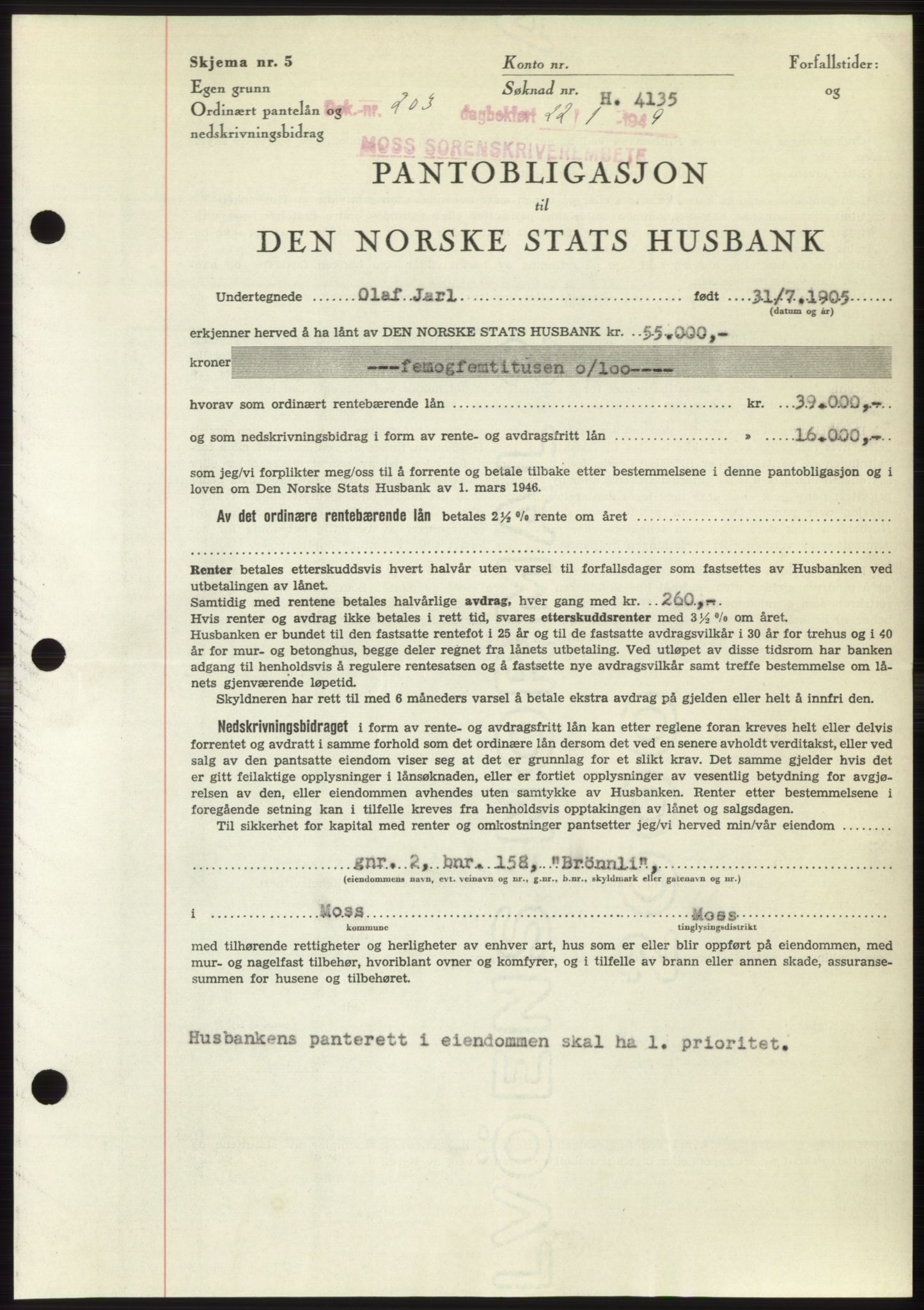 Moss sorenskriveri, SAO/A-10168: Pantebok nr. B21, 1949-1949, Dagboknr: 203/1949