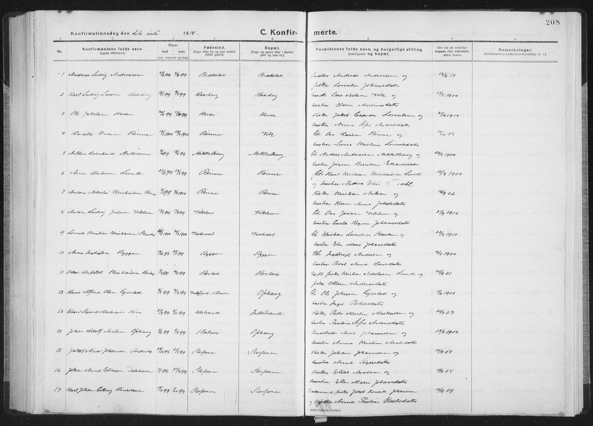 Ministerialprotokoller, klokkerbøker og fødselsregistre - Sør-Trøndelag, SAT/A-1456/659/L0747: Klokkerbok nr. 659C04, 1913-1938, s. 208