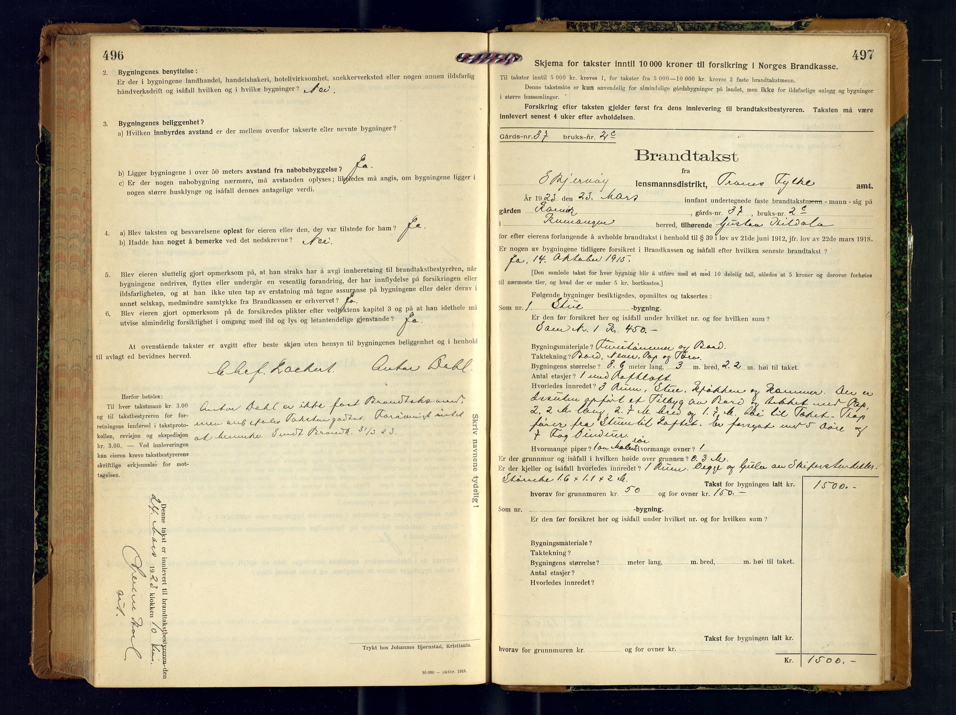 Skjervøy lensmannskontor, AV/SATØ-SATØ-63/F/Fu/Fub/L0256: Branntakstprotokoll (S), 1921-1923, s. 496-497