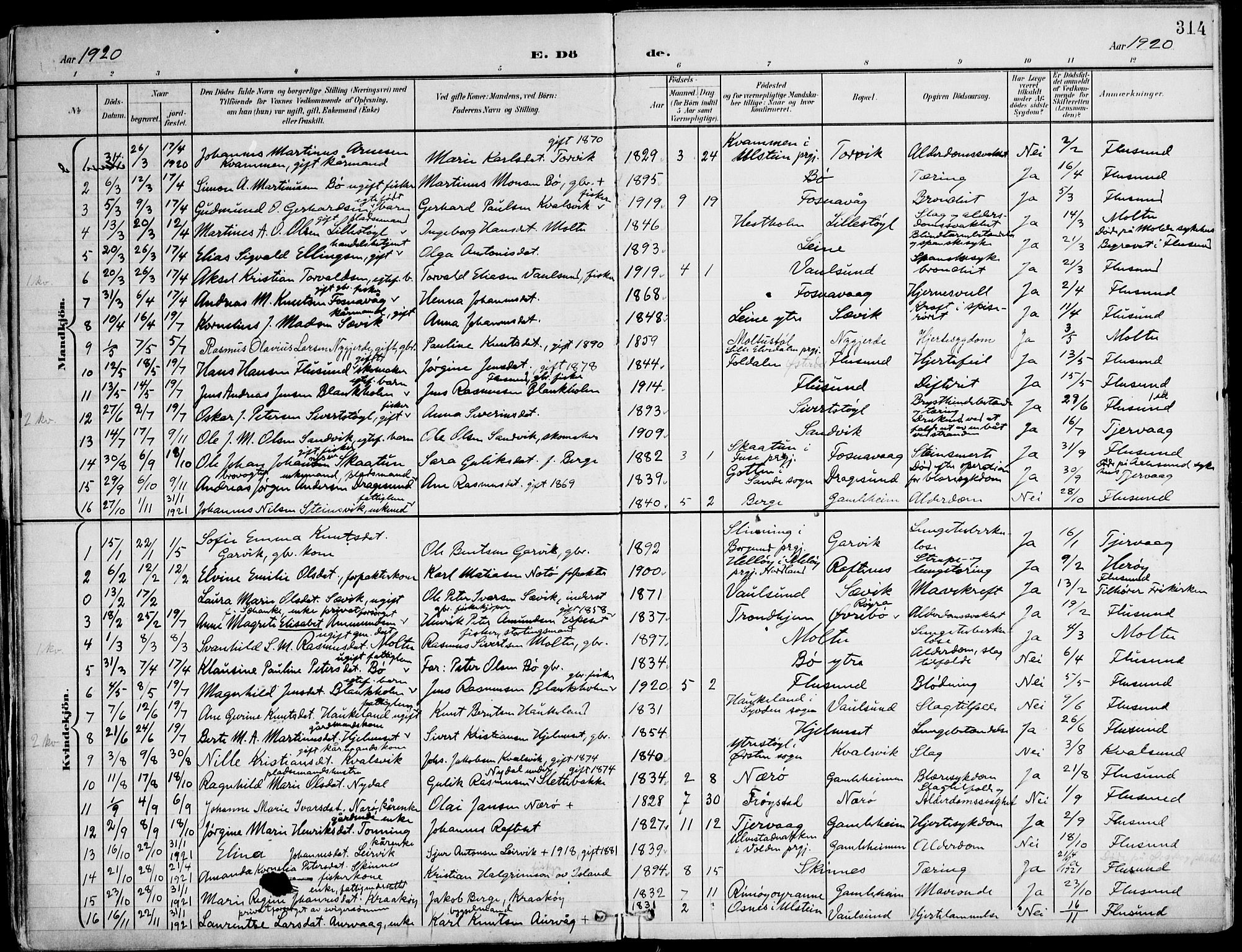 Ministerialprotokoller, klokkerbøker og fødselsregistre - Møre og Romsdal, AV/SAT-A-1454/507/L0075: Ministerialbok nr. 507A10, 1901-1920, s. 314
