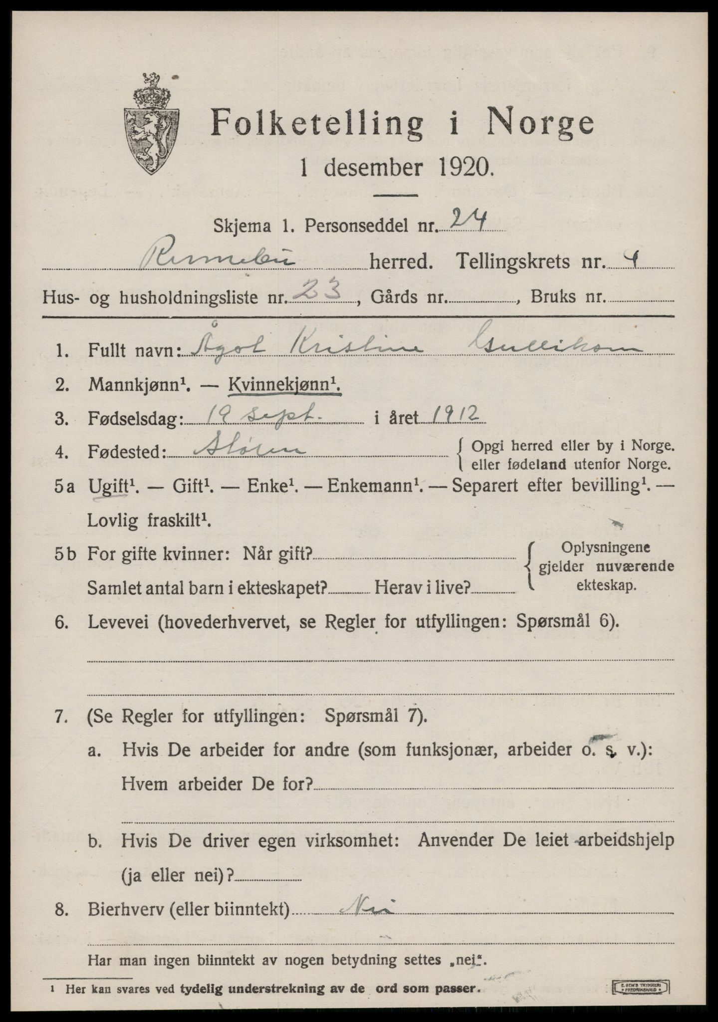 SAT, Folketelling 1920 for 1635 Rennebu herred, 1920, s. 2846