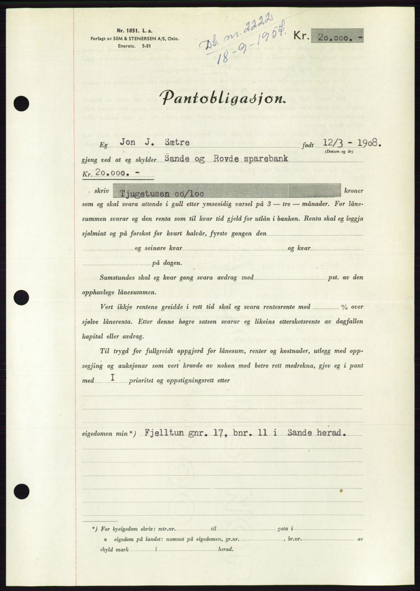 Søre Sunnmøre sorenskriveri, AV/SAT-A-4122/1/2/2C/L0130: Pantebok nr. 18B, 1957-1958, Dagboknr: 2222/1957