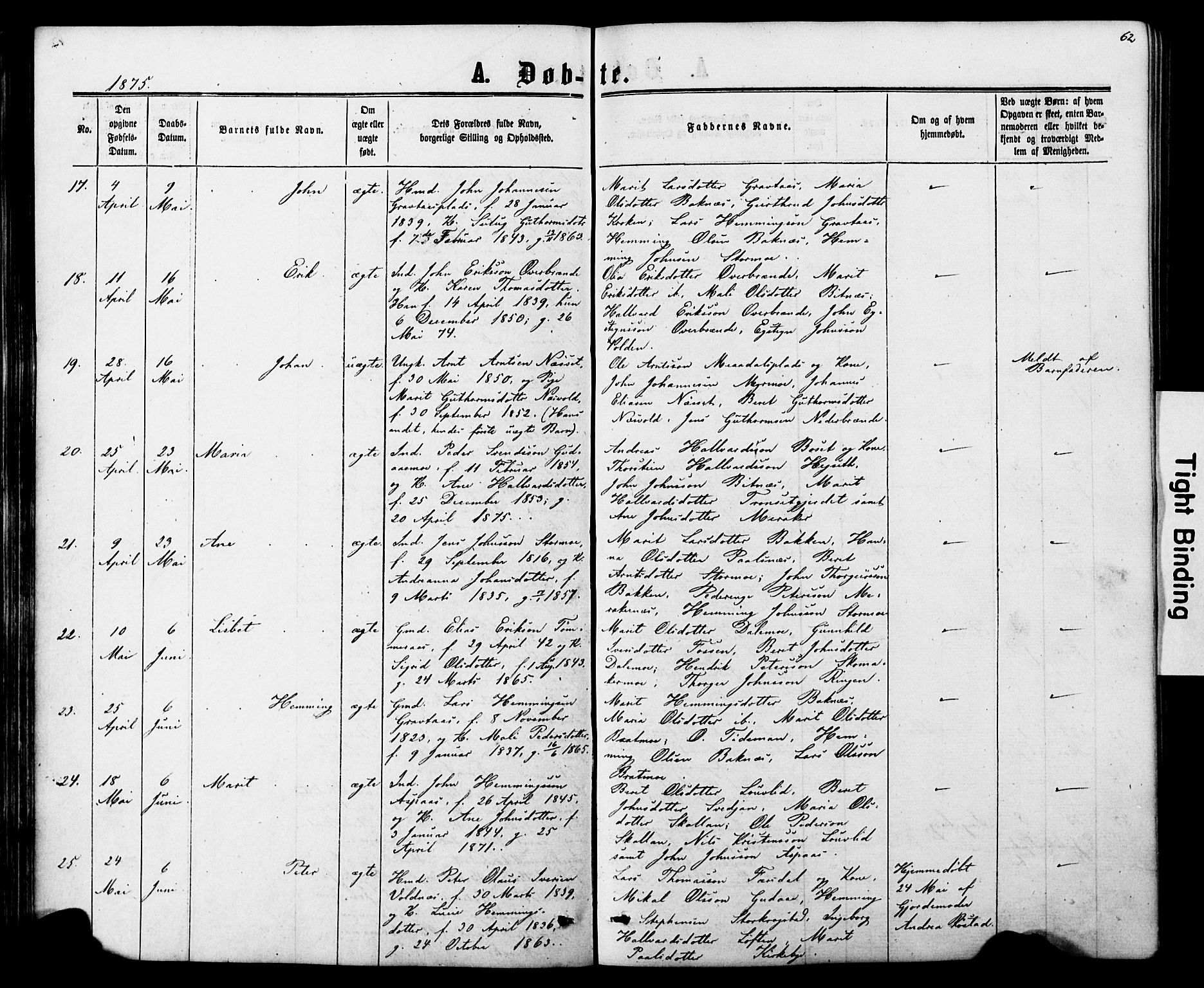 Ministerialprotokoller, klokkerbøker og fødselsregistre - Nord-Trøndelag, SAT/A-1458/706/L0049: Klokkerbok nr. 706C01, 1864-1895, s. 62