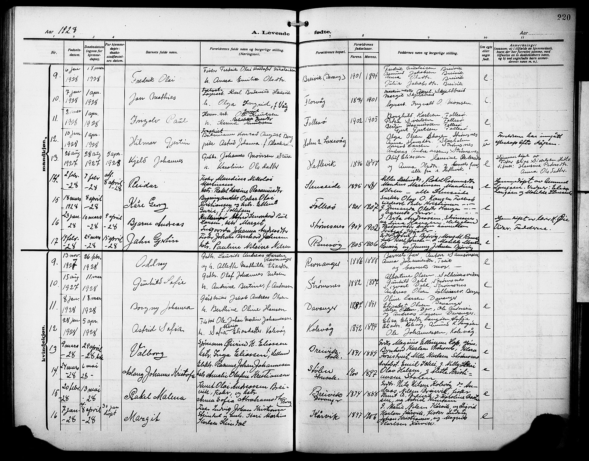 Askøy Sokneprestembete, AV/SAB-A-74101/H/Ha/Hab/Haba/L0011: Klokkerbok nr. A 11, 1908-1931, s. 220