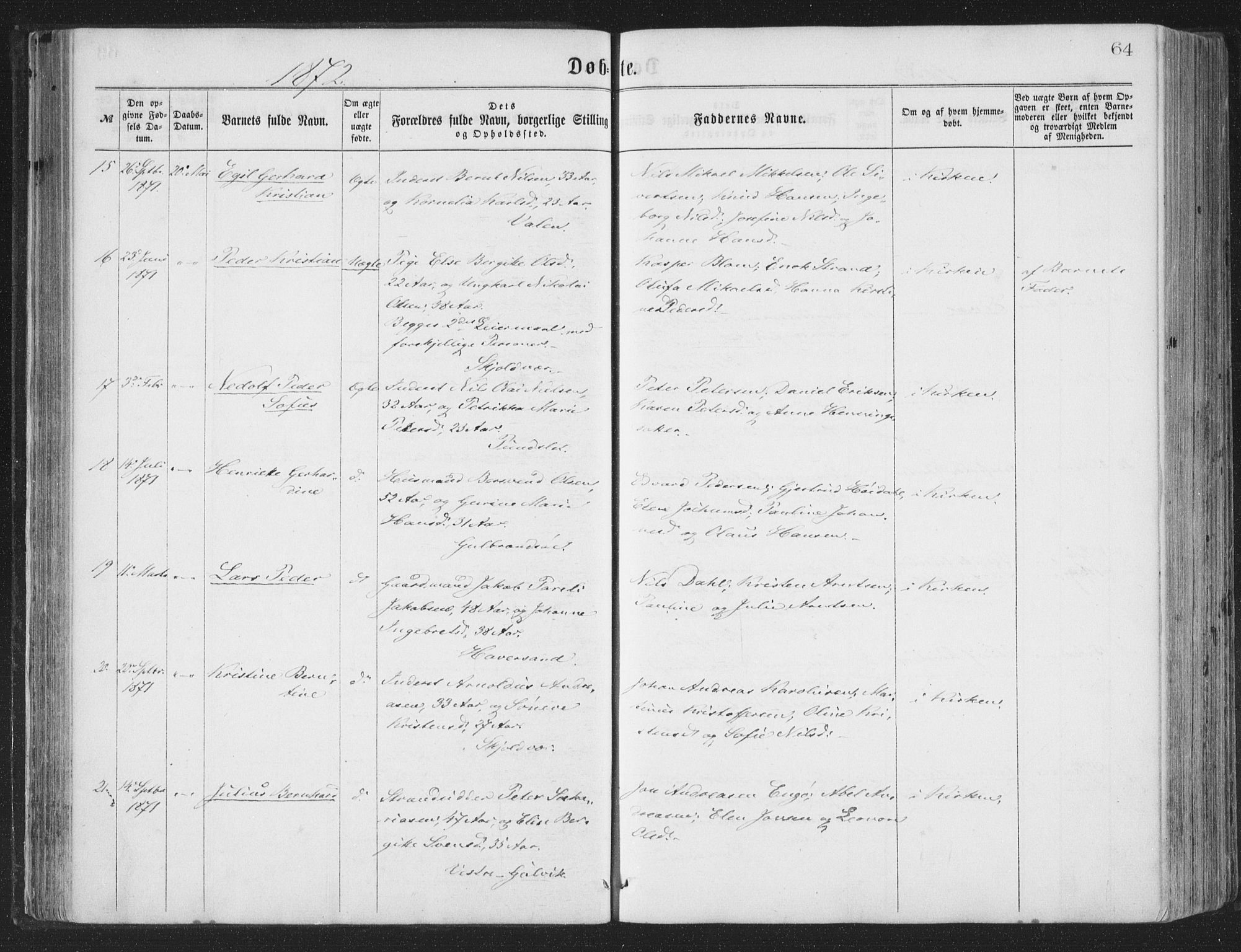Ministerialprotokoller, klokkerbøker og fødselsregistre - Nordland, SAT/A-1459/874/L1057: Ministerialbok nr. 874A01, 1866-1877, s. 64
