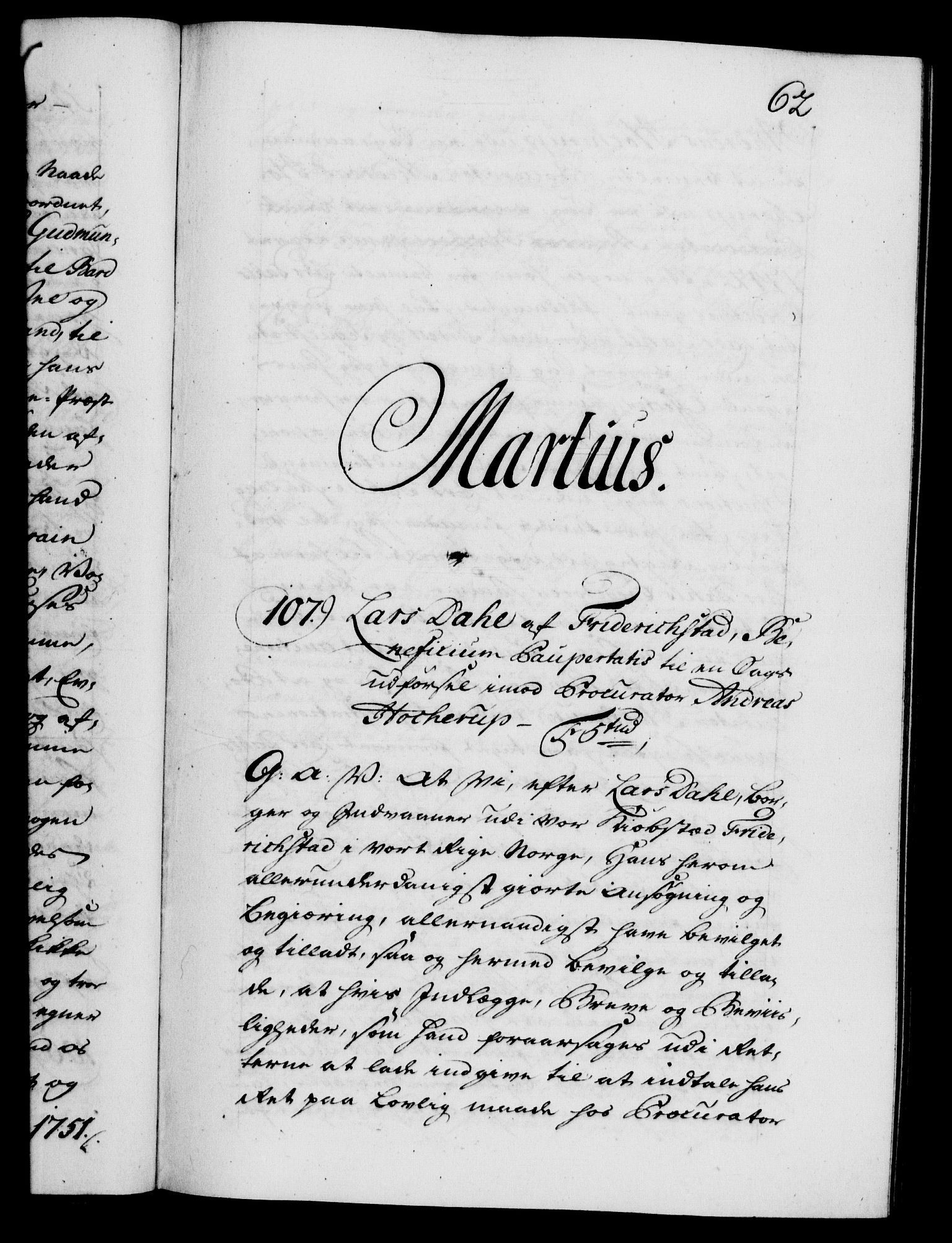 Danske Kanselli 1572-1799, RA/EA-3023/F/Fc/Fca/Fcaa/L0037: Norske registre, 1751-1752, s. 62a