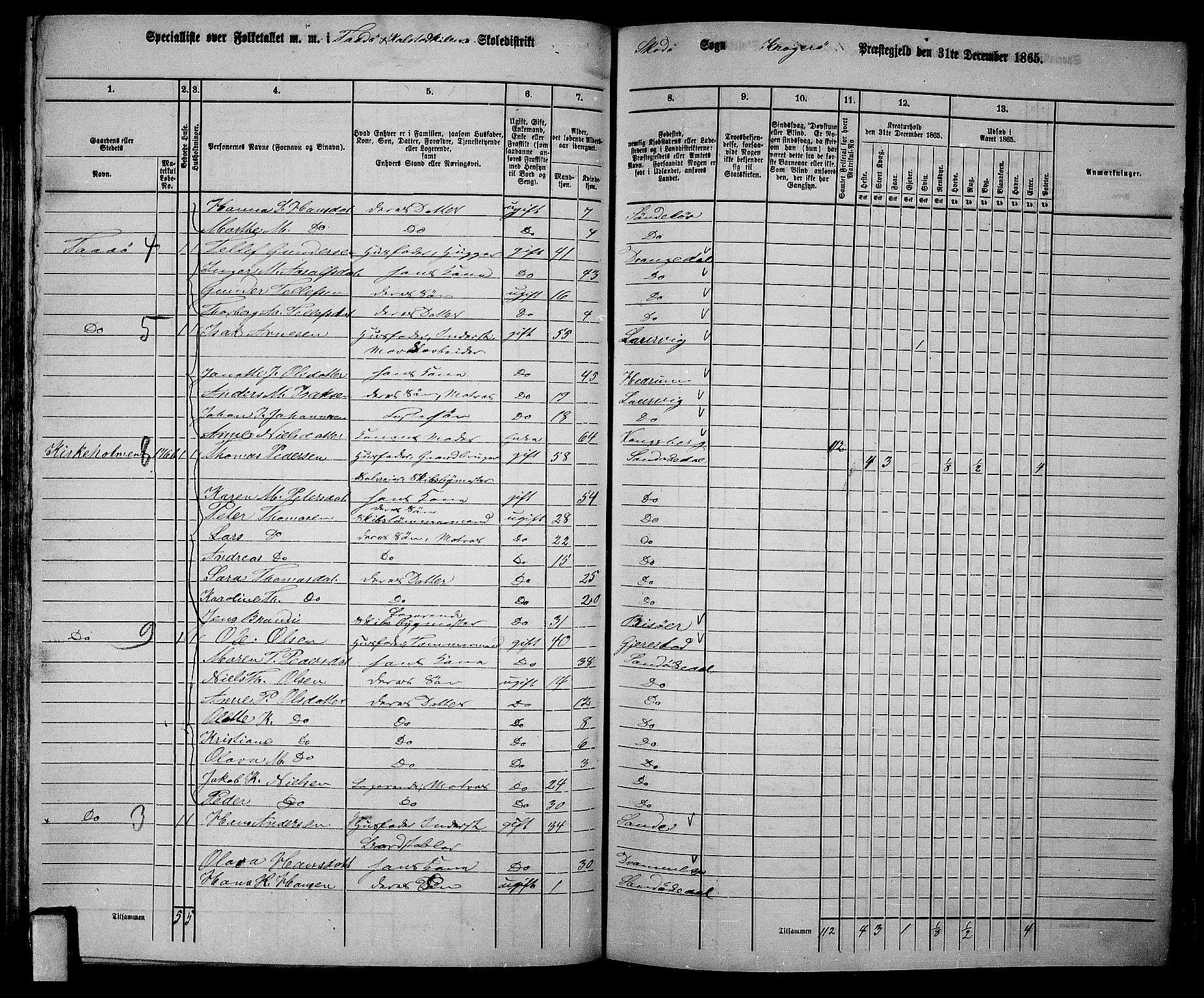 RA, Folketelling 1865 for 0816L Kragerø prestegjeld, Sannidal sokn og Skåtøy sokn, 1865, s. 118