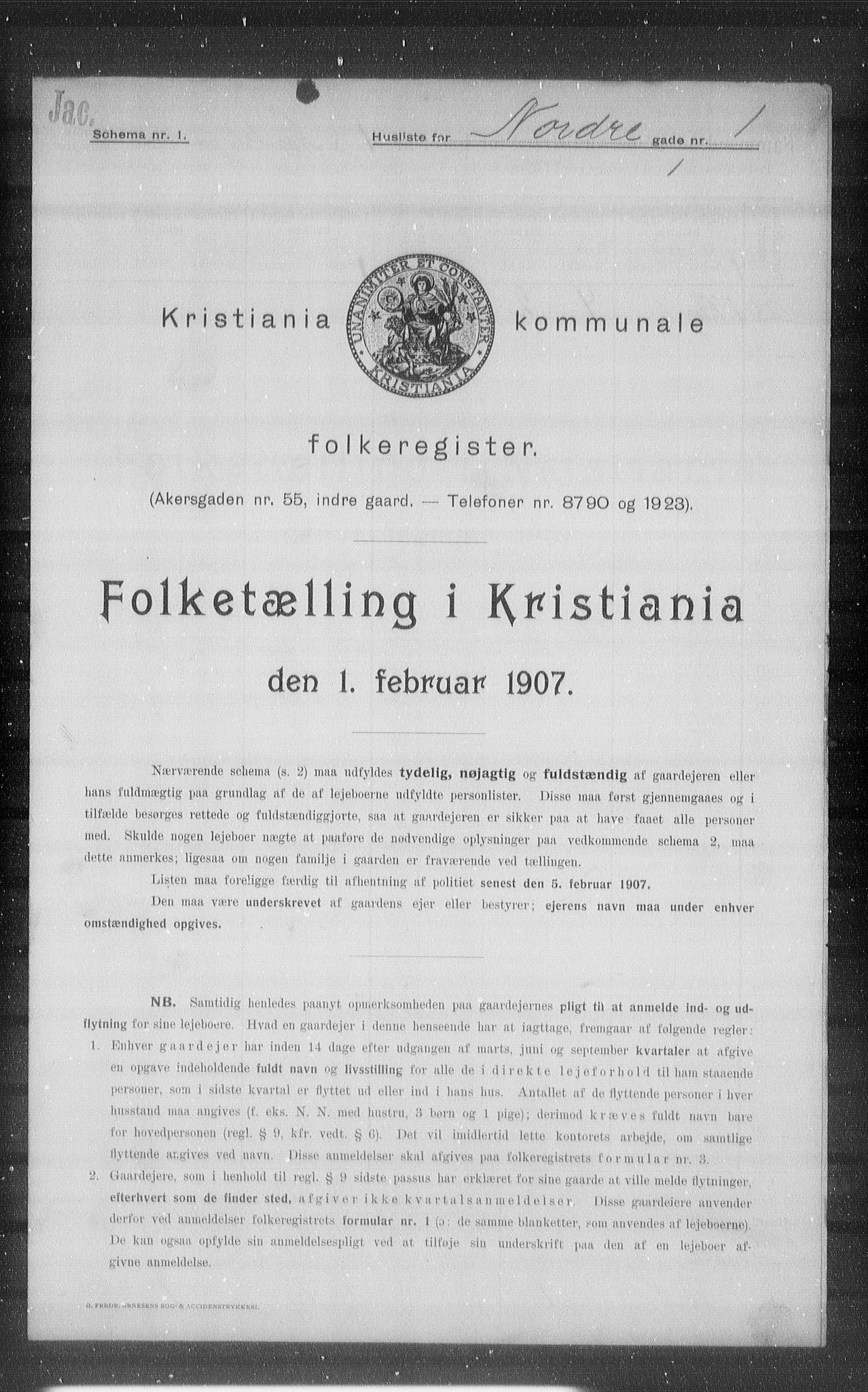 OBA, Kommunal folketelling 1.2.1907 for Kristiania kjøpstad, 1907, s. 37485