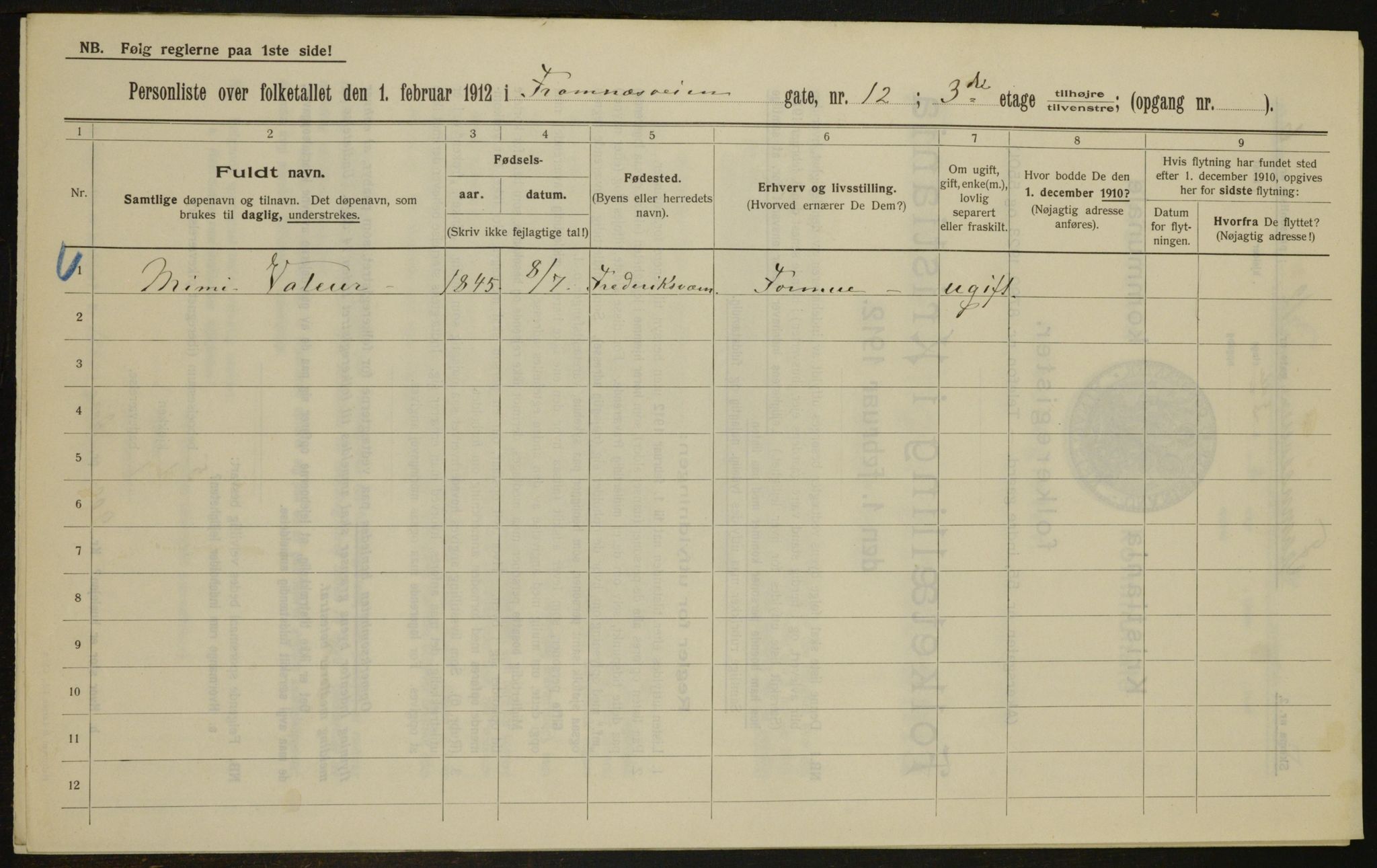 OBA, Kommunal folketelling 1.2.1912 for Kristiania, 1912, s. 25513