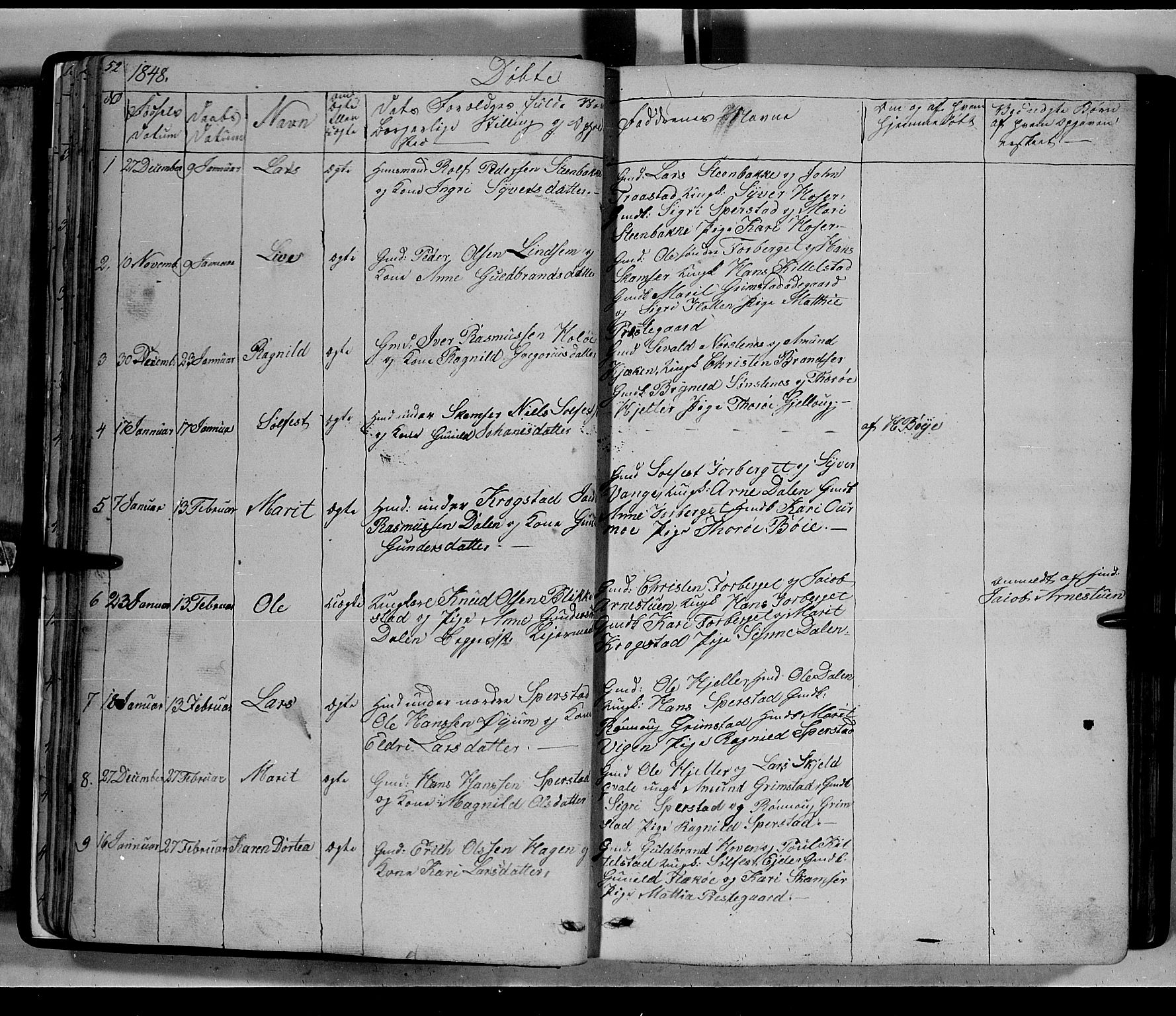 Lom prestekontor, AV/SAH-PREST-070/L/L0004: Klokkerbok nr. 4, 1845-1864, s. 52-53