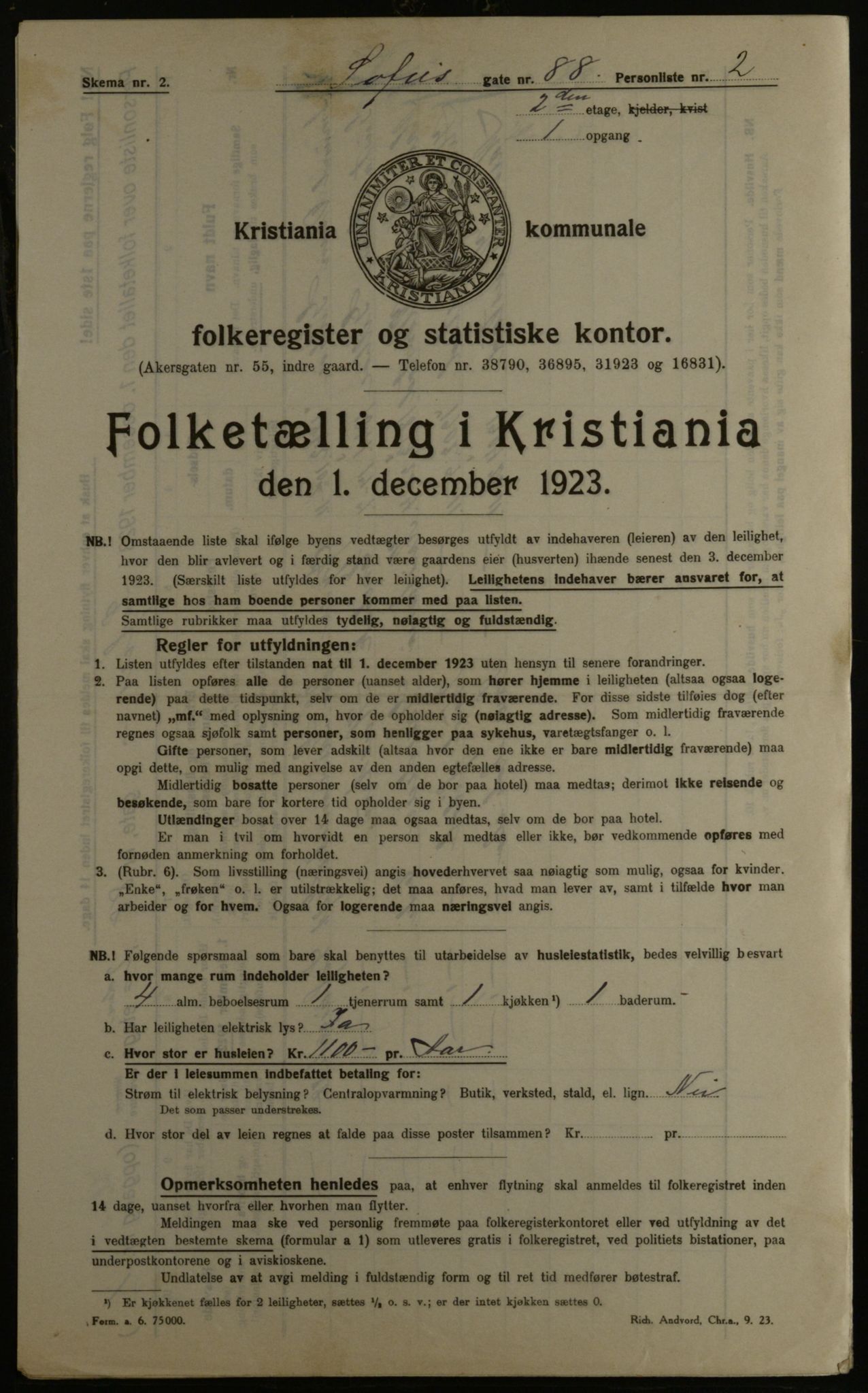 OBA, Kommunal folketelling 1.12.1923 for Kristiania, 1923, s. 109460