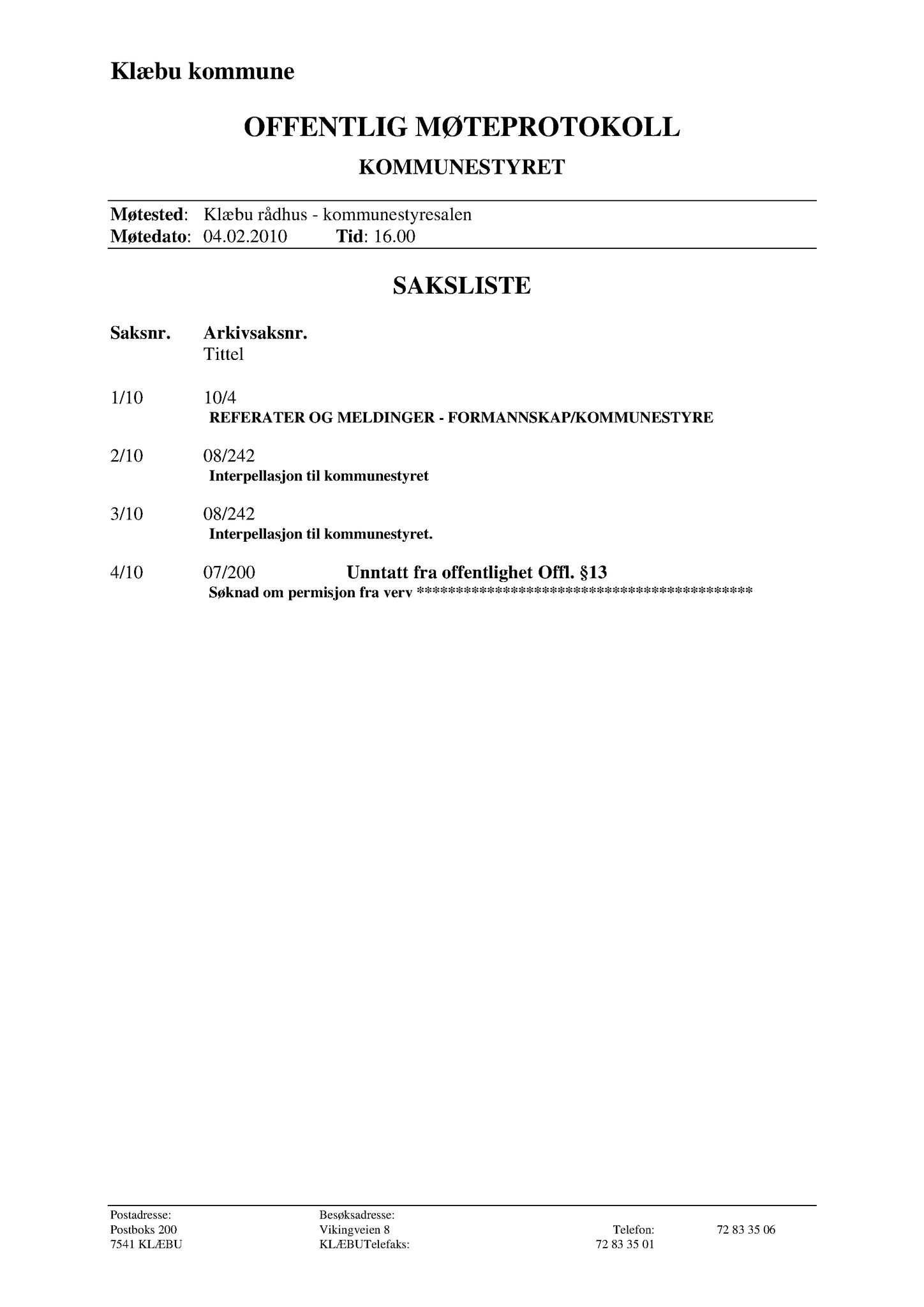 Klæbu Kommune, TRKO/KK/01-KS/L003: Kommunestyret - Møtedokumenter, 2010, s. 20