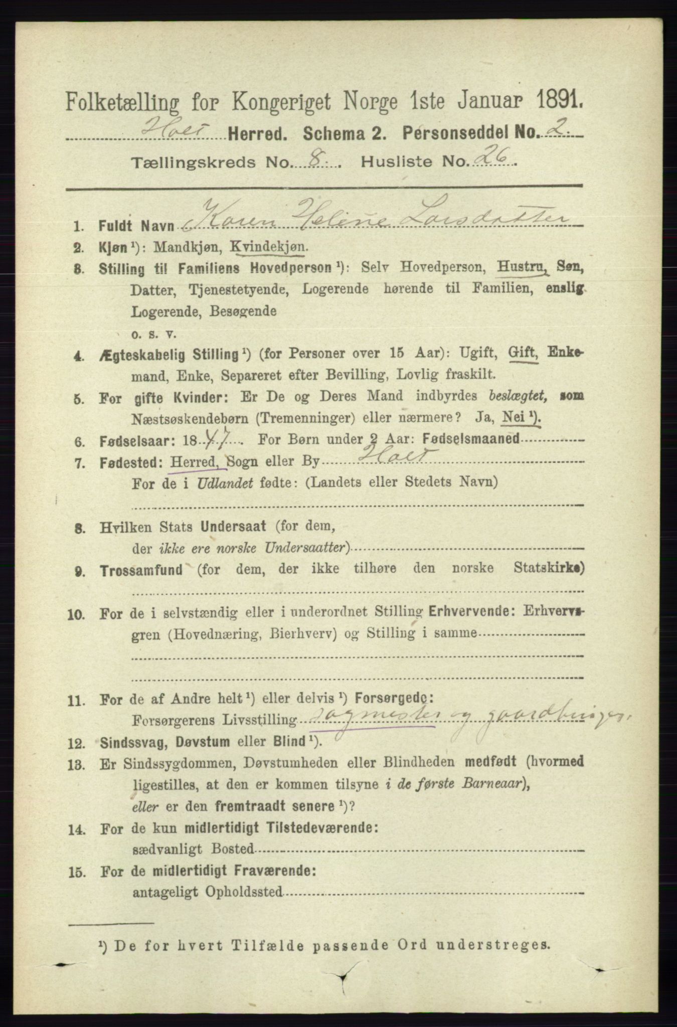 RA, Folketelling 1891 for 0914 Holt herred, 1891, s. 3670