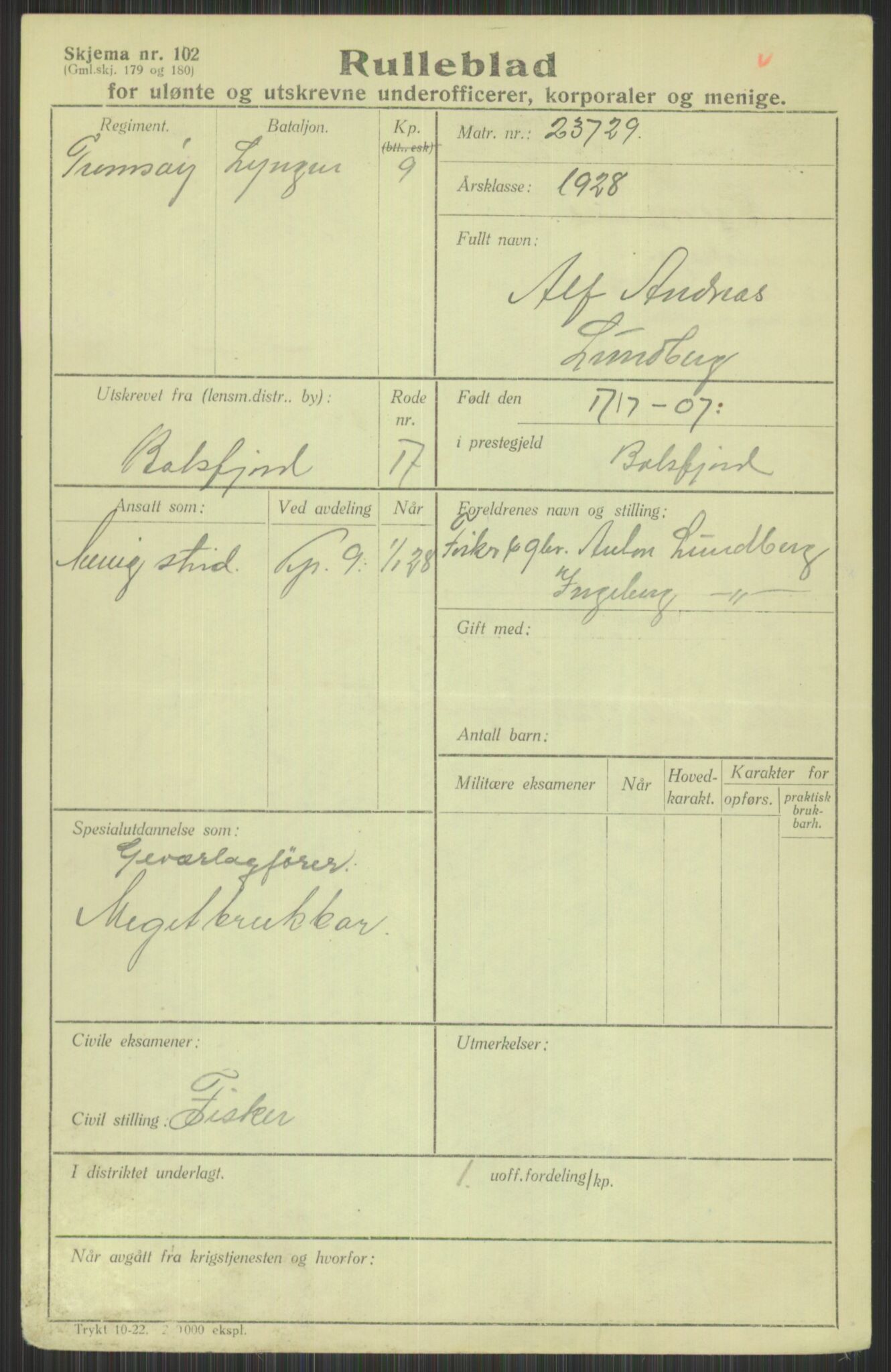 Forsvaret, Troms infanteriregiment nr. 16, AV/RA-RAFA-3146/P/Pa/L0013/0003: Rulleblad / Rulleblad for regimentets menige mannskaper, årsklasse 1928, 1928, s. 465