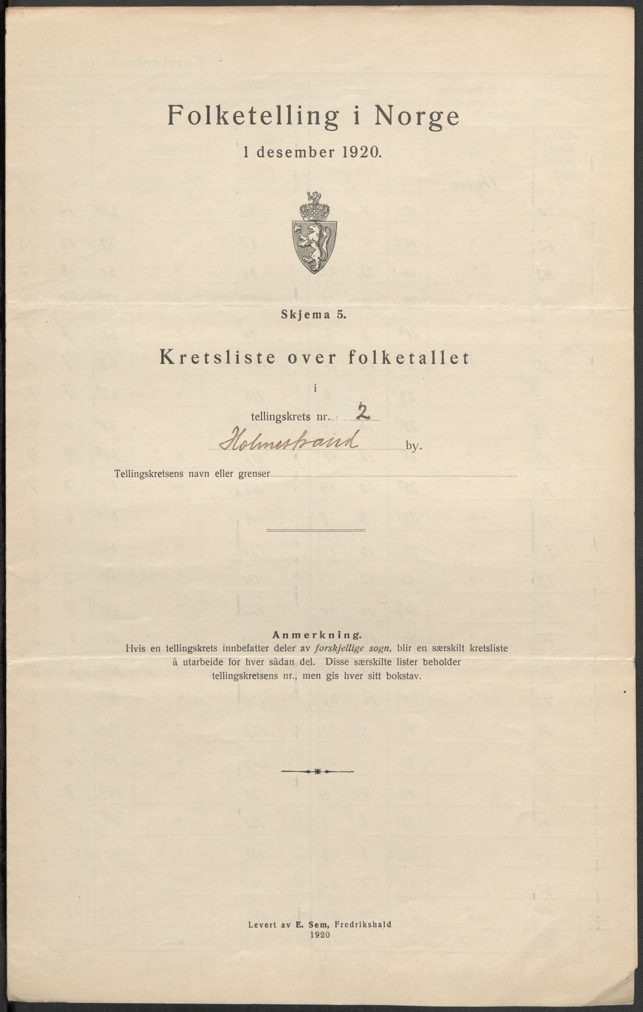 SAKO, Folketelling 1920 for 0702 Holmestrand kjøpstad, 1920, s. 7