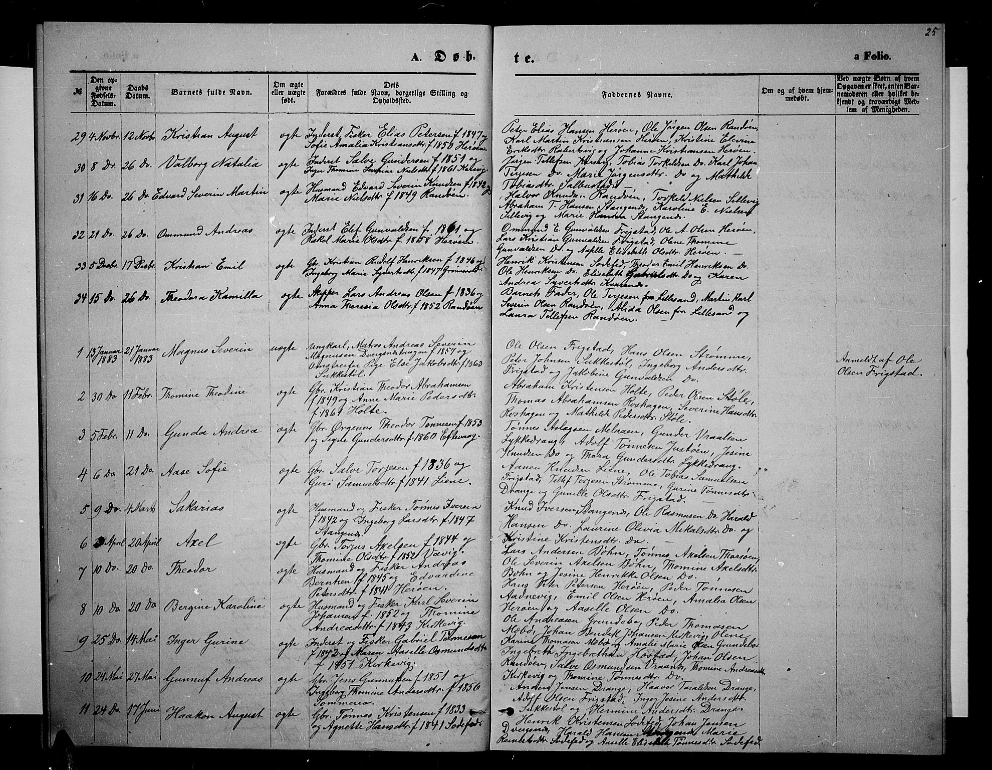 Oddernes sokneprestkontor, AV/SAK-1111-0033/F/Fb/Fbb/L0001: Klokkerbok nr. B 1, 1871-1888, s. 25