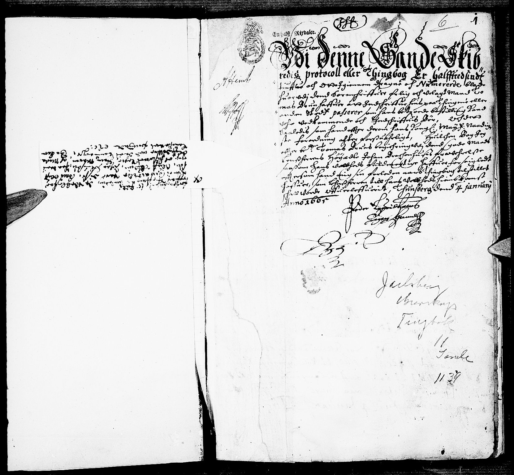 Jarlsberg-sorenskriveriene, SAKO/A-79/F/Fa/L0001: Tingbok, 1665, s. 1