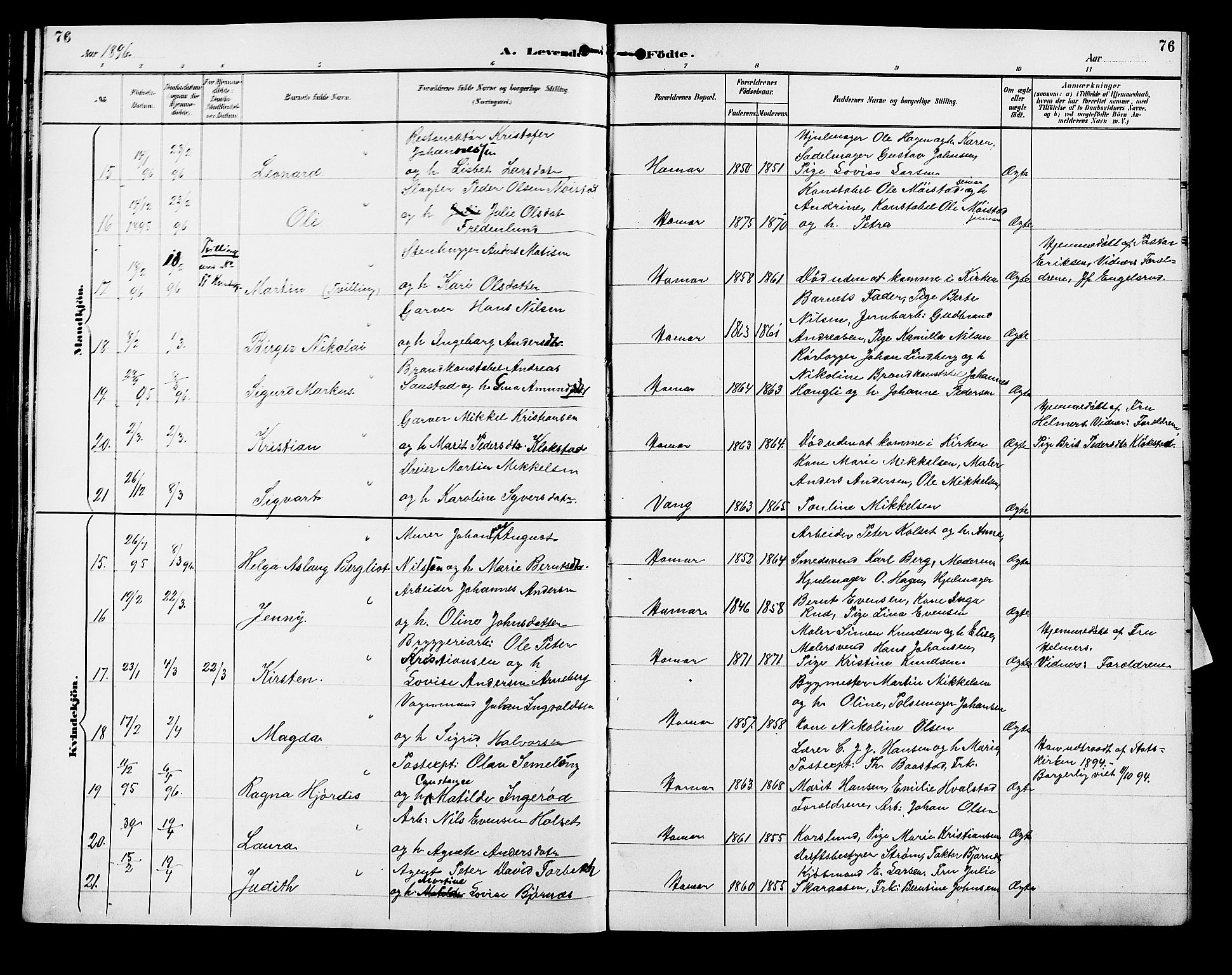 Vang prestekontor, Hedmark, AV/SAH-PREST-008/H/Ha/Hab/L0013: Klokkerbok nr. 13, 1890-1899, s. 76