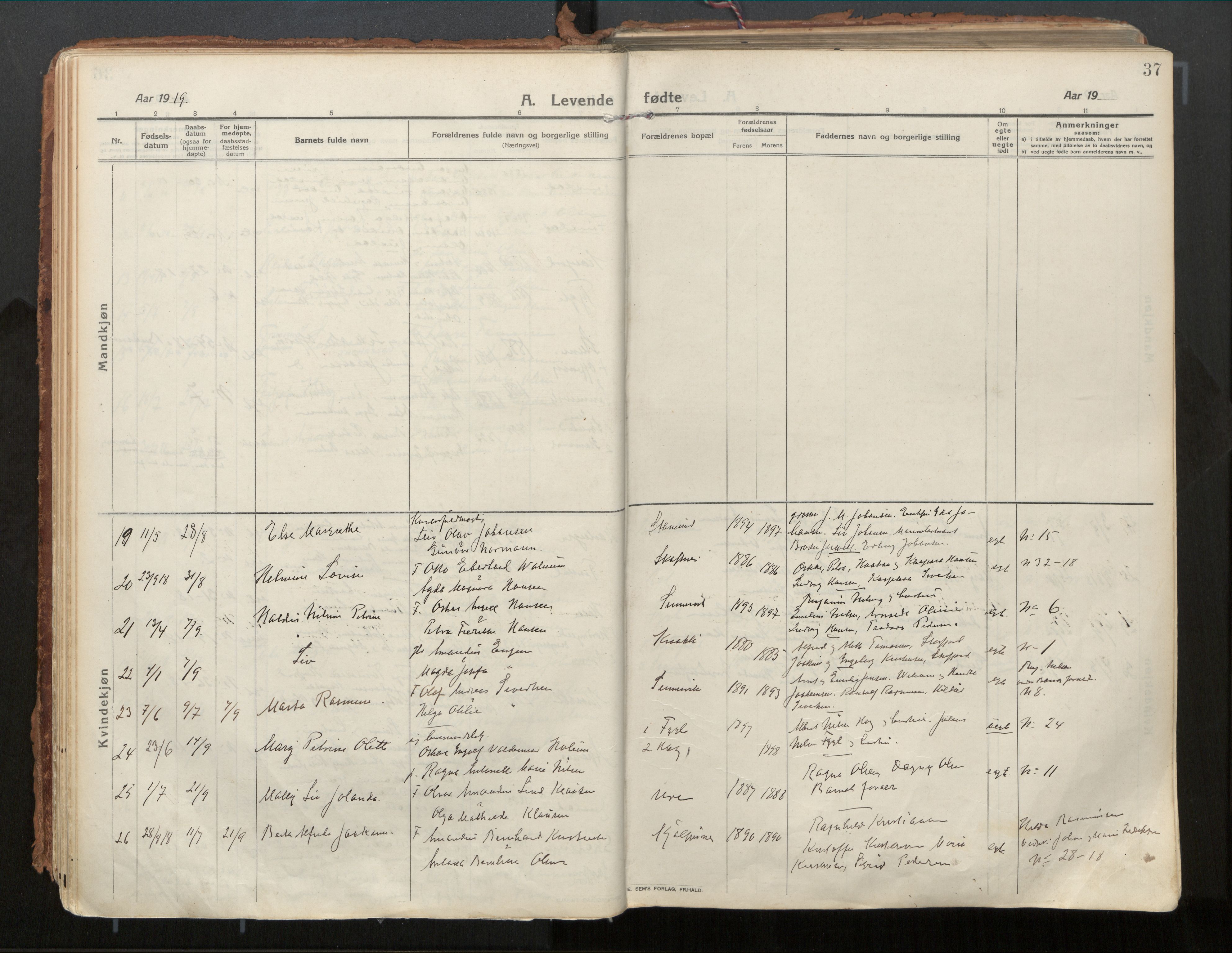 Ministerialprotokoller, klokkerbøker og fødselsregistre - Nordland, AV/SAT-A-1459/882/L1181: Ministerialbok nr. 882A03, 1913-1937, s. 37